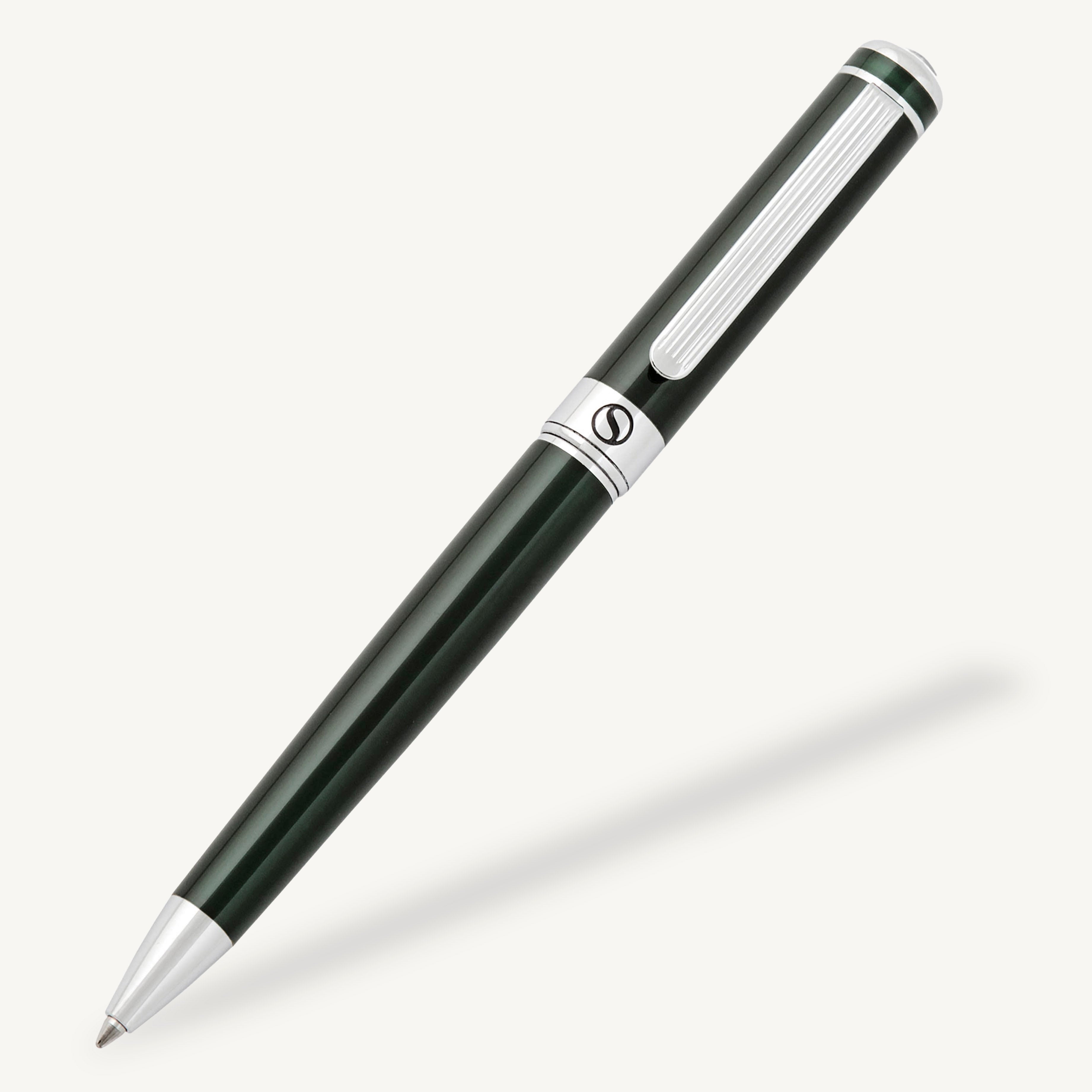 Stylo à bille Scriveiner Black Green - Stylo de luxe noir vert, finition chromée