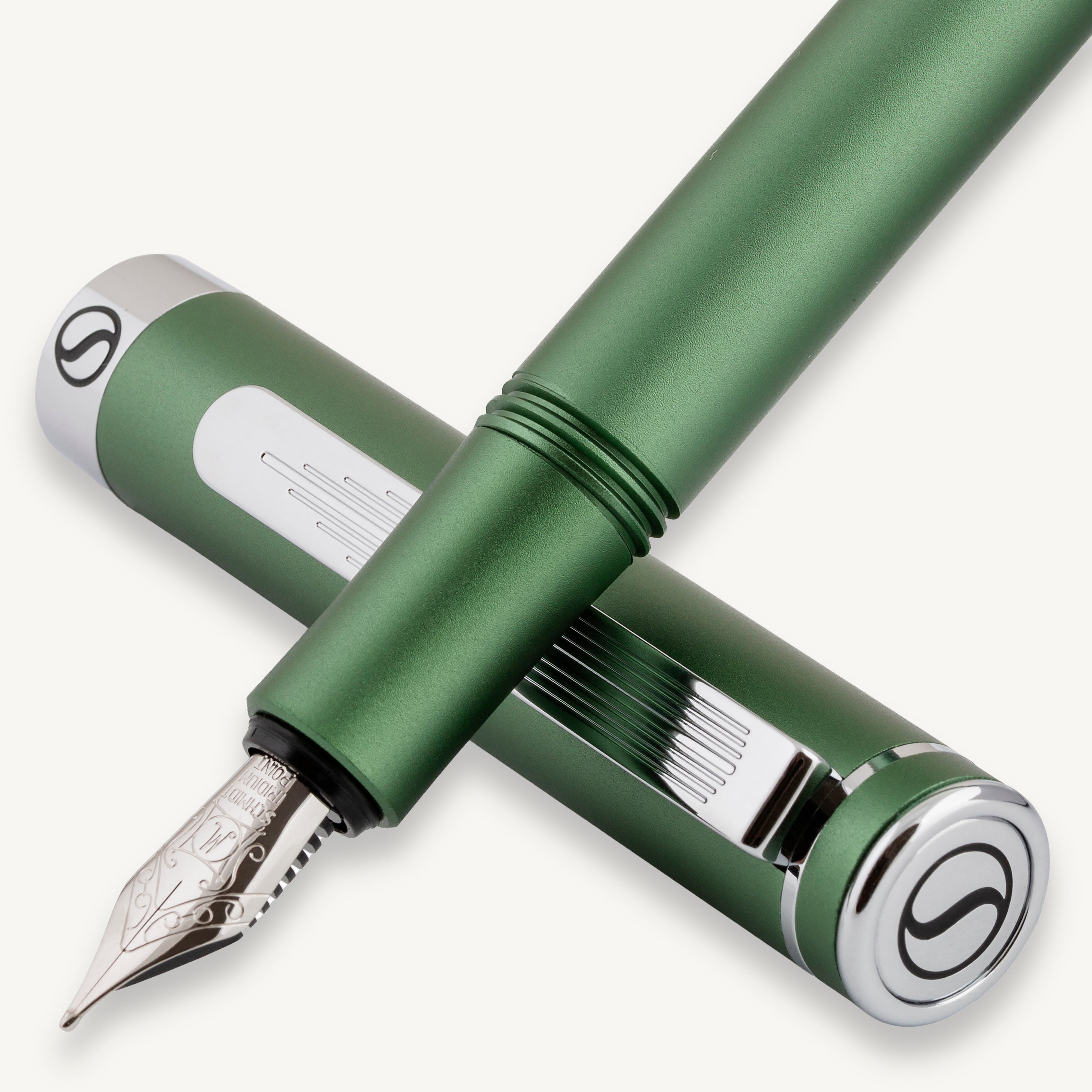Stylo plume de luxe EDC Scriveiner (moyen), superbe stylo de poche vert mat, finition chromée