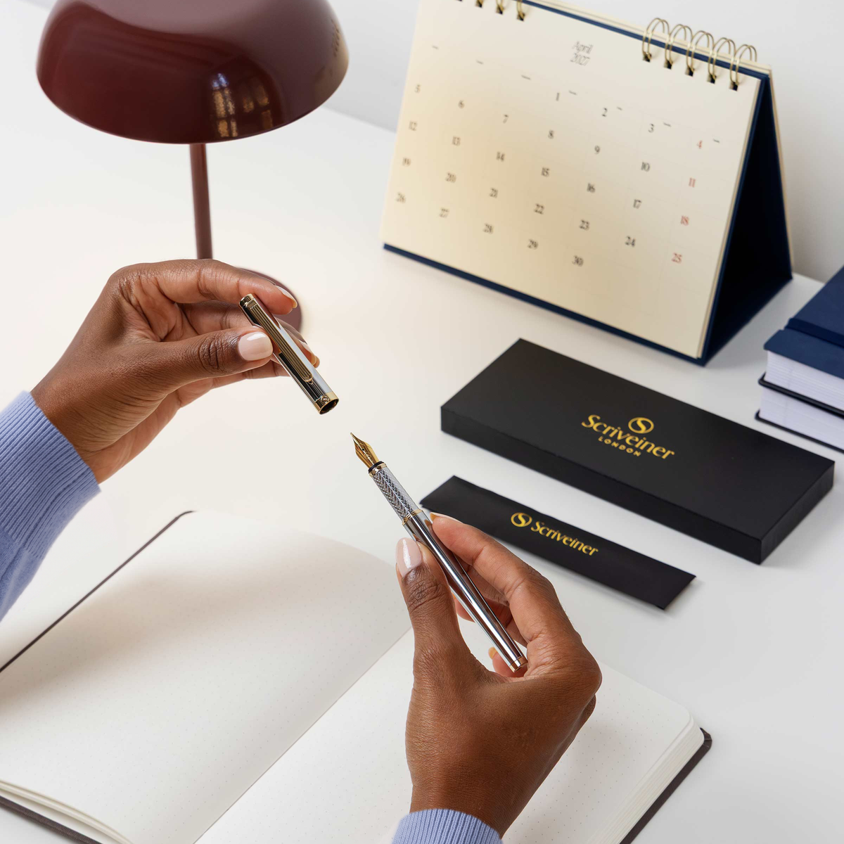 Scriveiner Premium Daily Silver Gold Fountain Pen (Fine Nib)