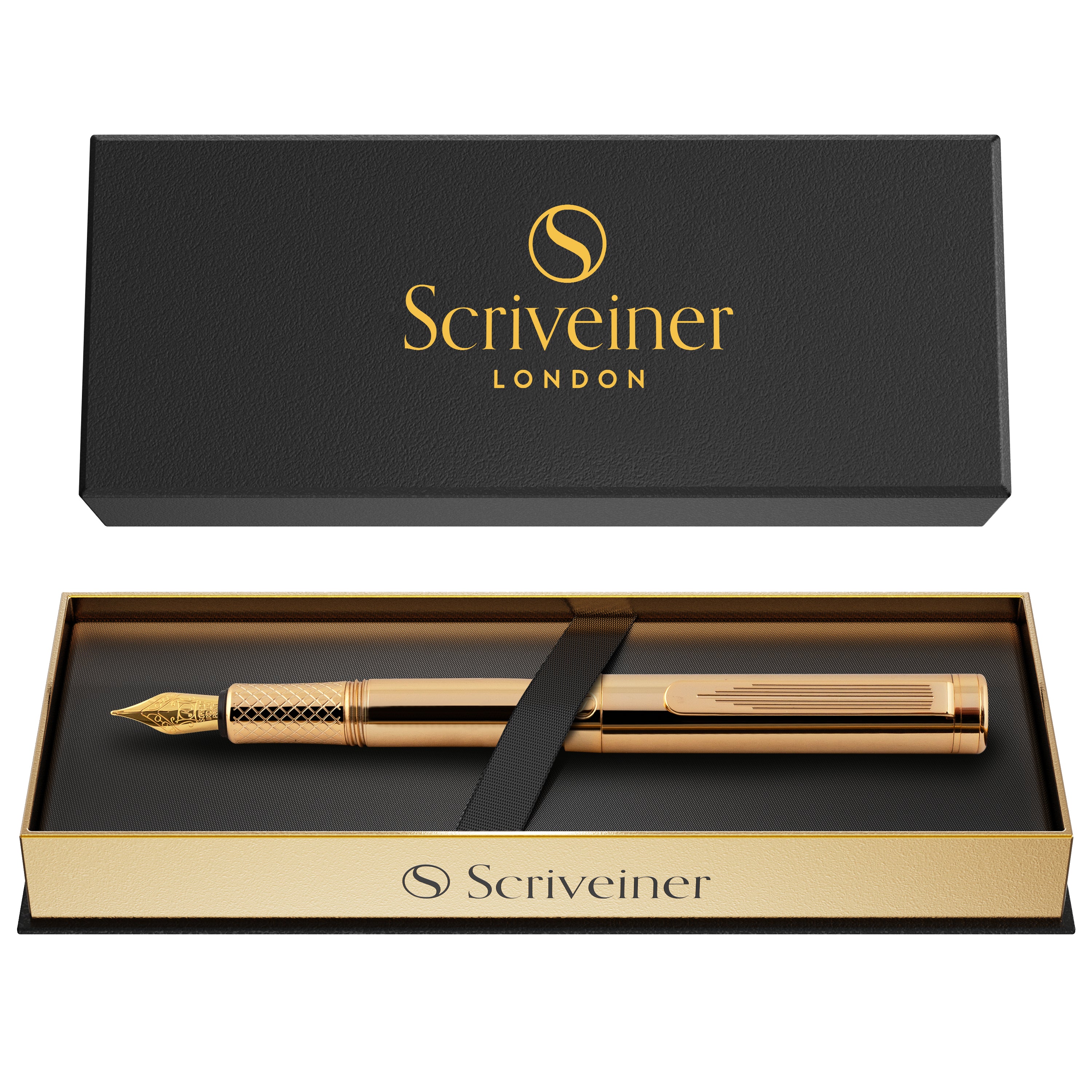 Scriveiner Gold Luxury Fountain Pen (Medium) - Award Winning - Heavy Pocket Pen, 22K Gold