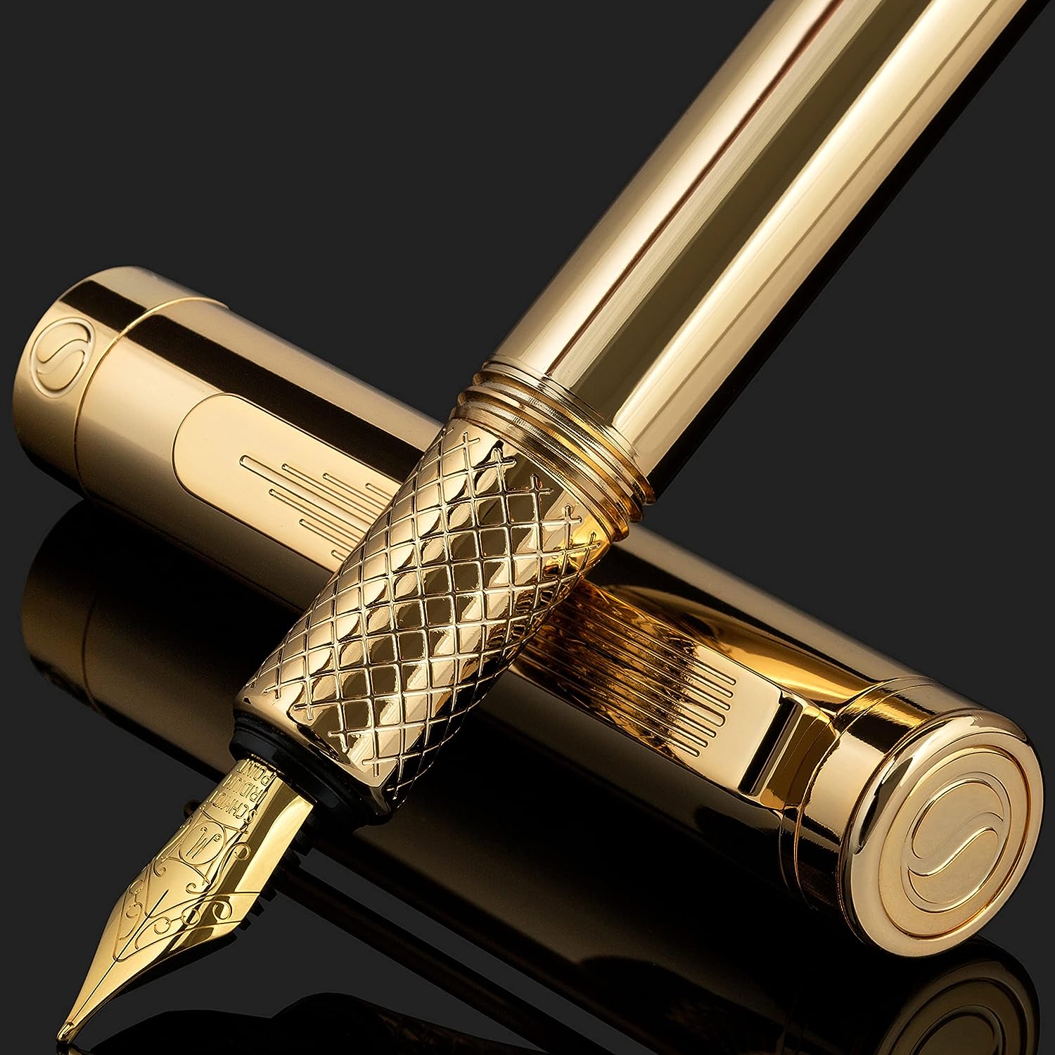 Scriveiner Gold Luxury Fountain Pen (Medium) - Award Winning - Heavy Pocket Pen, 22K Gold