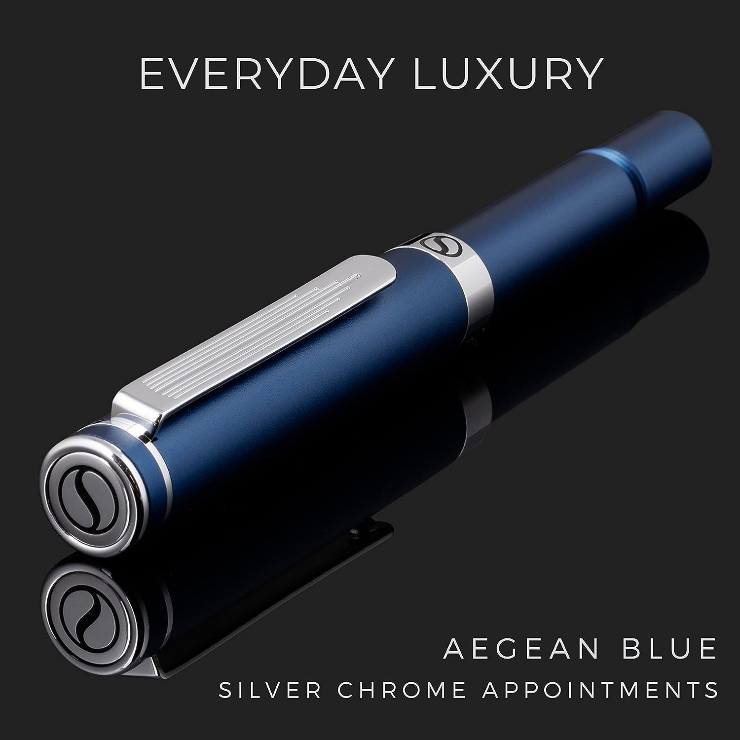 Scriveiner Luxury EDC Fountain Pen (Medium), Stunning Matt Blue Pocket Pen, Chrome Finish