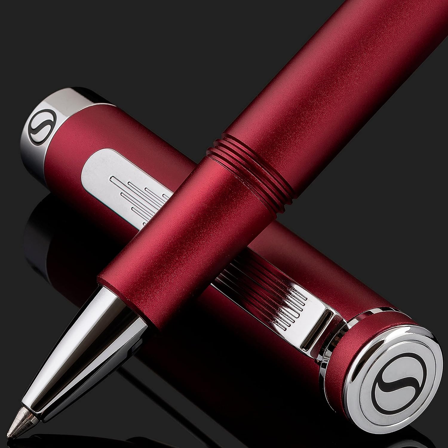 Scriveiner EDC Red Rollerball Luxury Pen, Stunning Pocket Pen with Chrome Finish