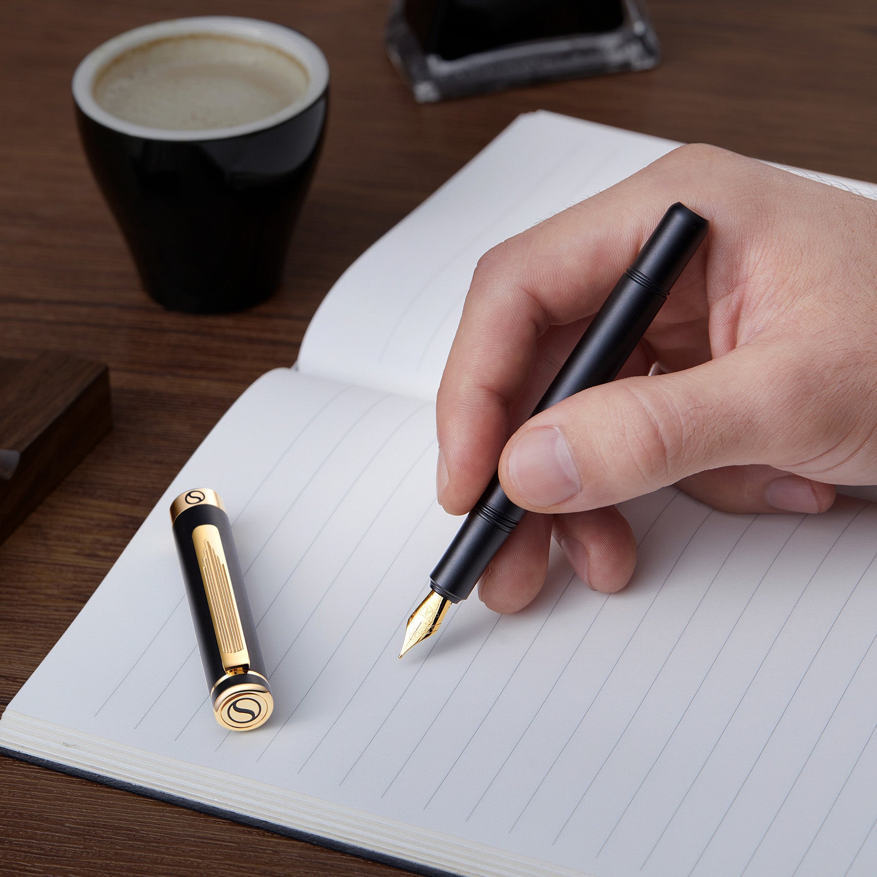 Scriveiner EDC Black Gold Fountain Pen - Fine Nib - Custom