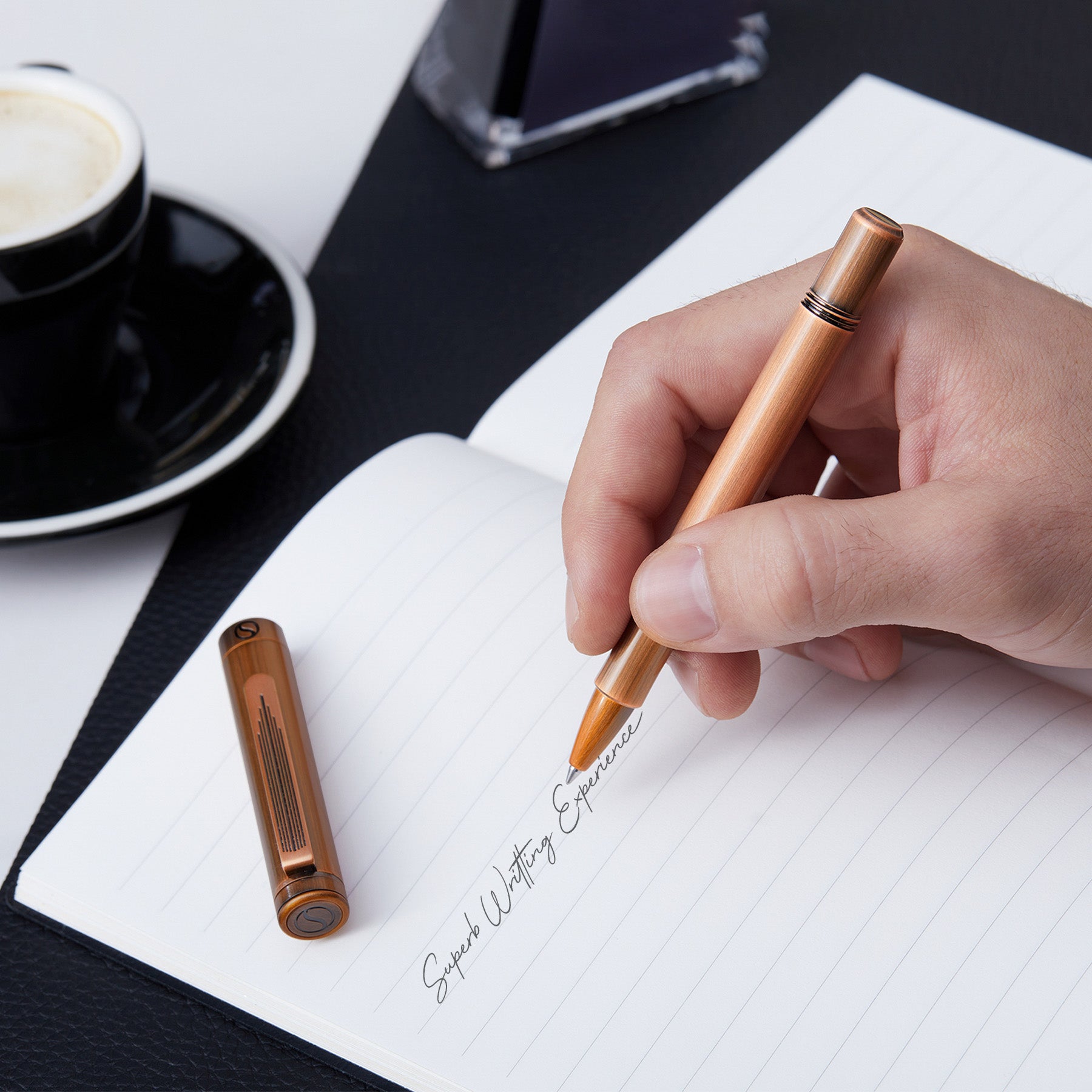Stylo roller de luxe Scriveiner EDC, superbe stylo de poche lourd, finition cuivre brossé à la main