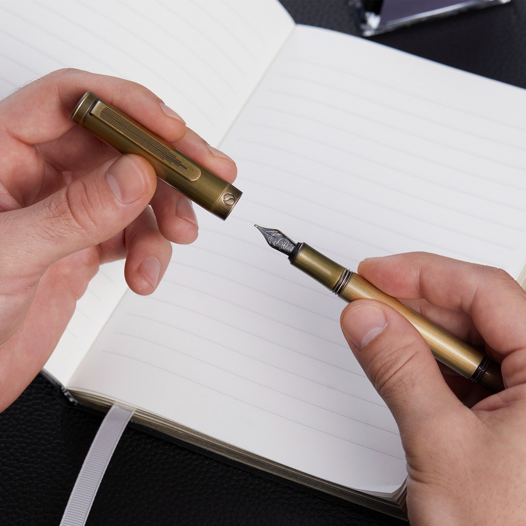 Scriveiner Luxury EDC Fountain Pen (Medium), Stunning Heavy Brass Pocket Pen, Hand Brushed Bronze Finish