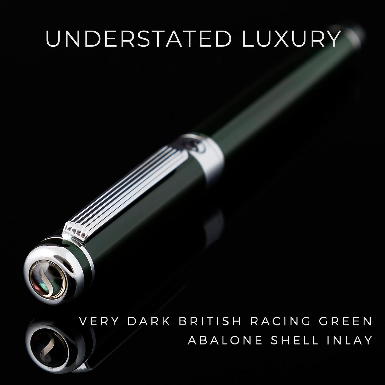 Scriveiner Black Green Fountain Pen (Medium) - Stunning Luxury Pen with Chrome Finish