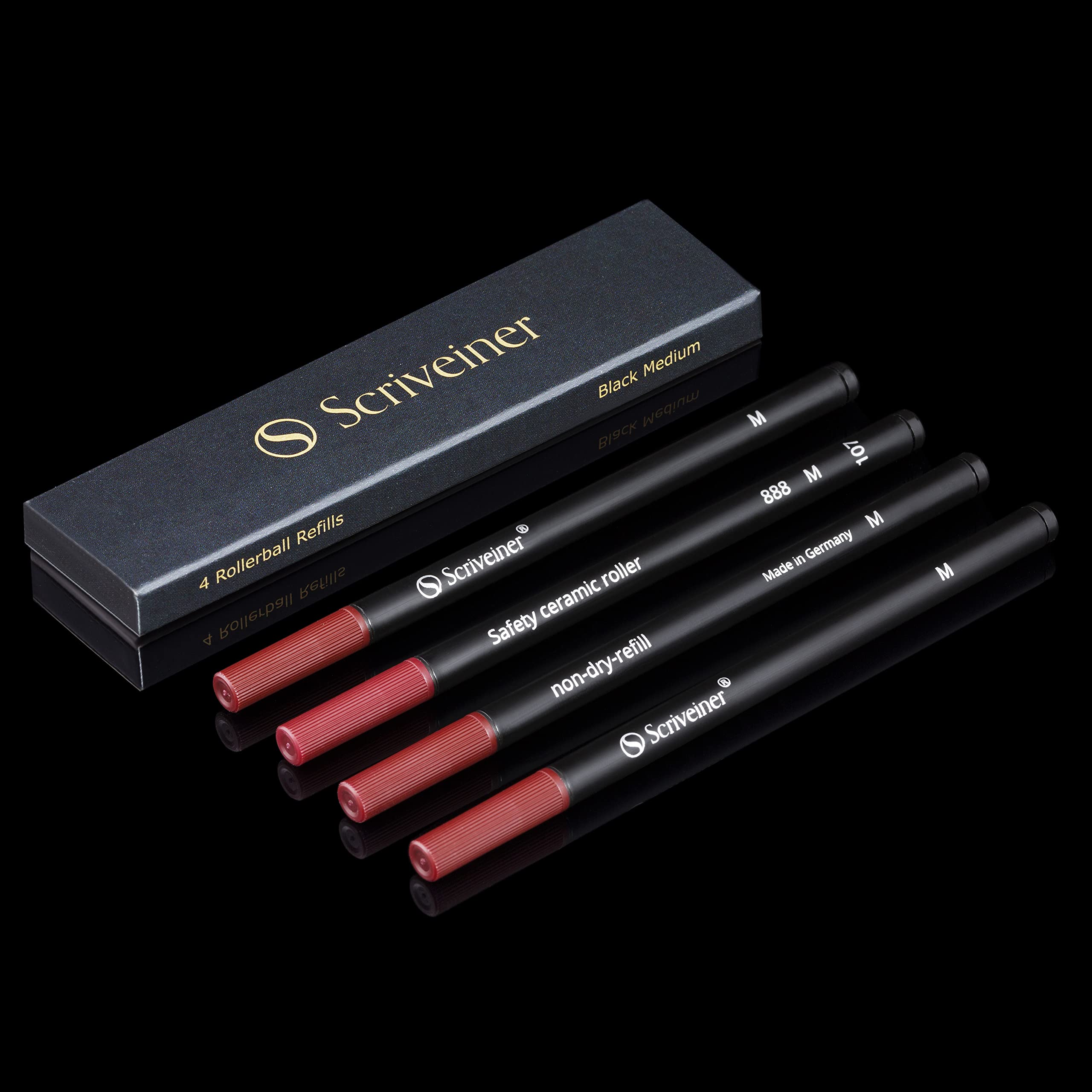 Recharge pour roller Scriveiner Noir Medium - 4 recharges pour roller conçues pour les stylos