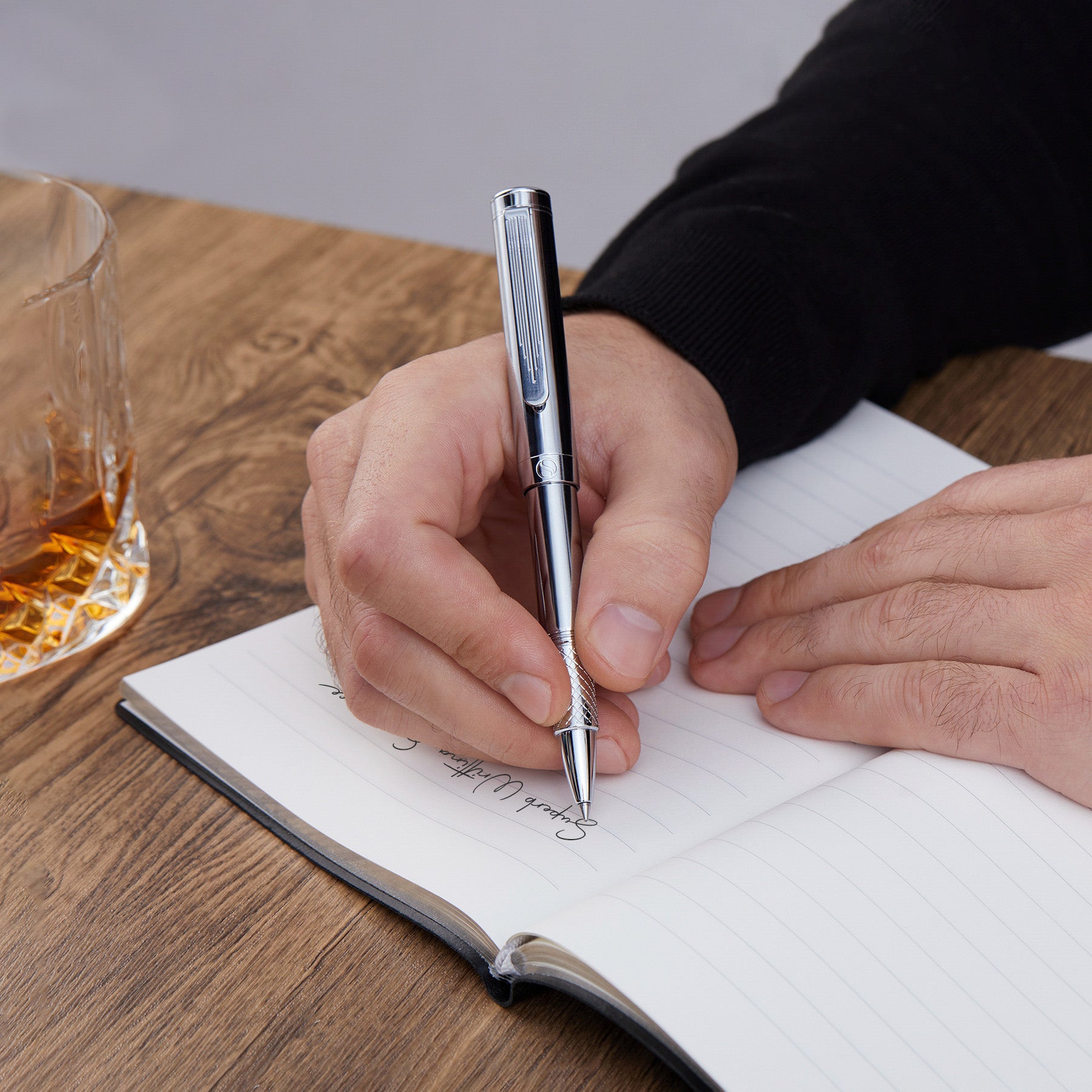 Stylo roller Scriveiner EDC Silver Chrome, stylo de luxe primé, stylo de poche lourd avec finition chromée
