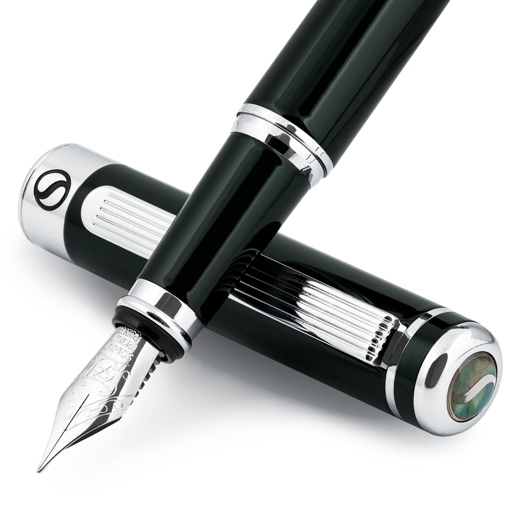 Classic Black Green Fountain Pen - Fine Nib