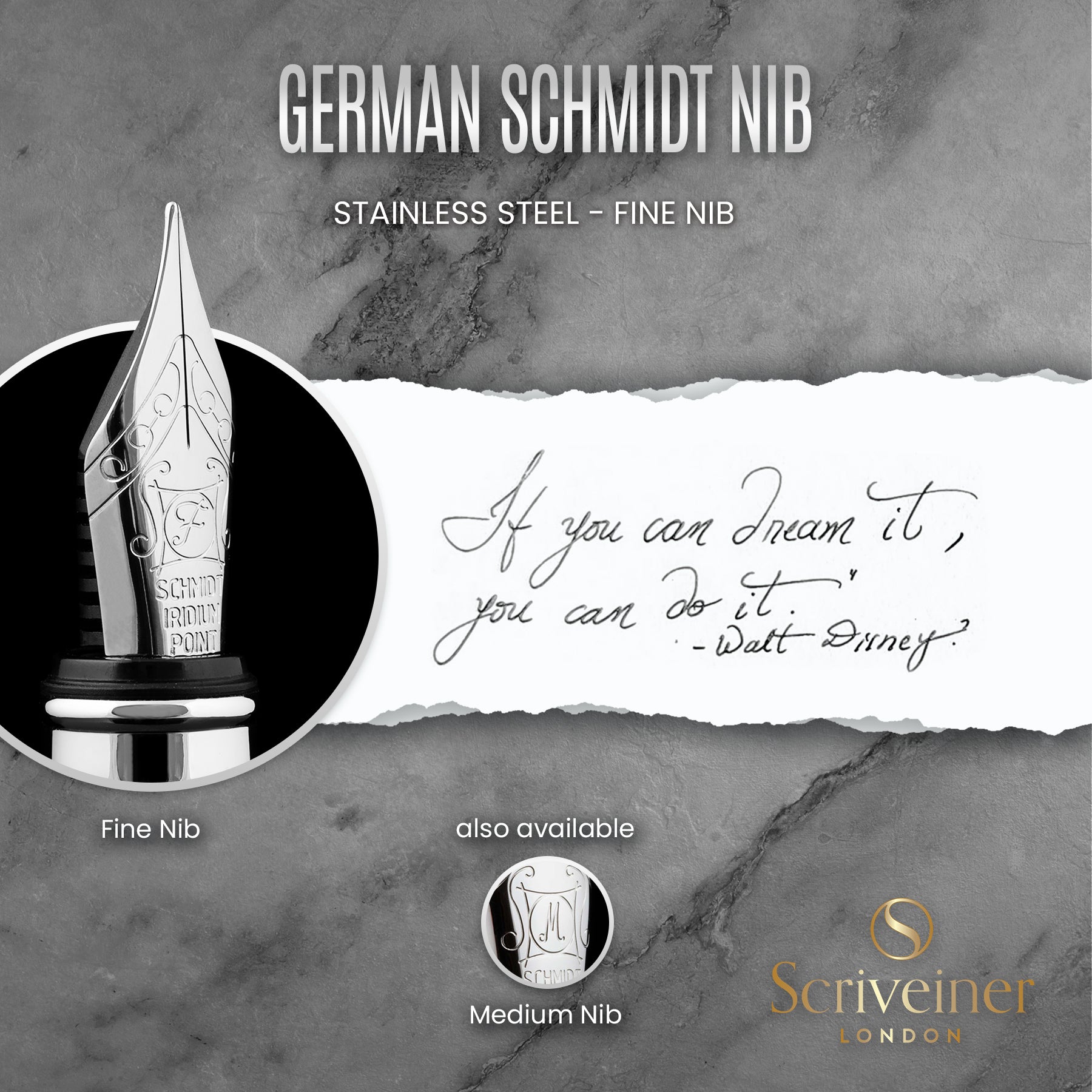 Scriveiner Classic Stainless Steel fountain Pen - Fine Nib