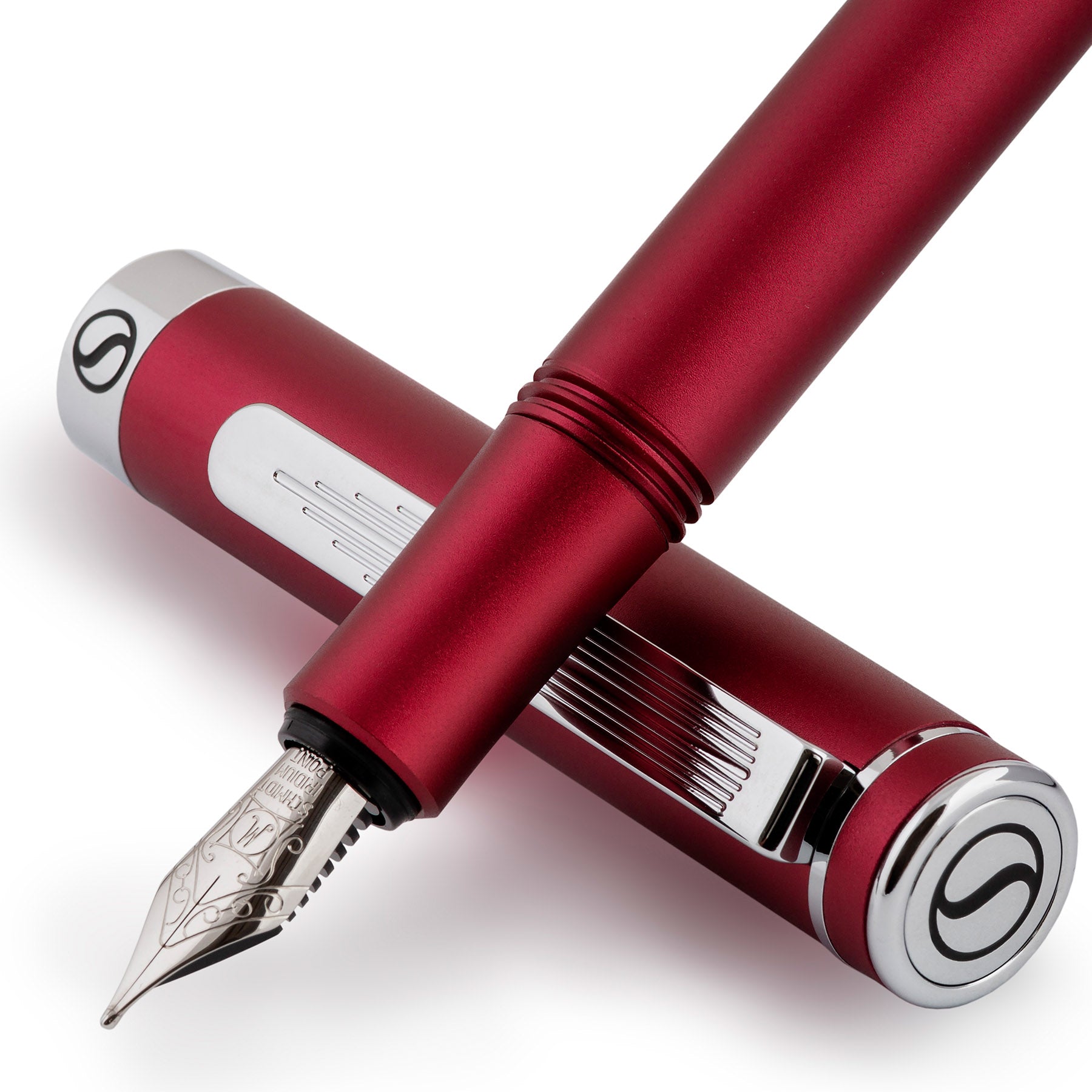 Scriveiner Luxury EDC Fountain Pen (Medium), Stunning Matt Red Pocket Pen, Chrome Finish