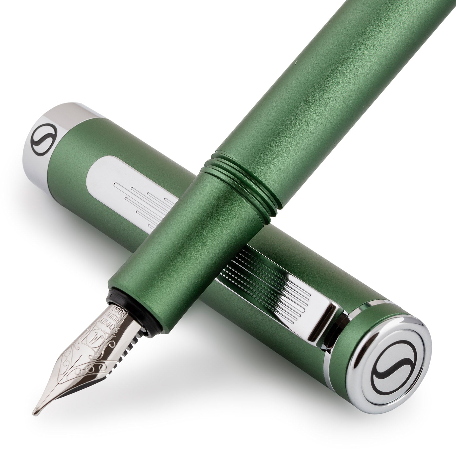 Scriveiner Luxury EDC Fountain Pen (Medium), Stunning Matt Green Pocket Pen, Chrome Finish