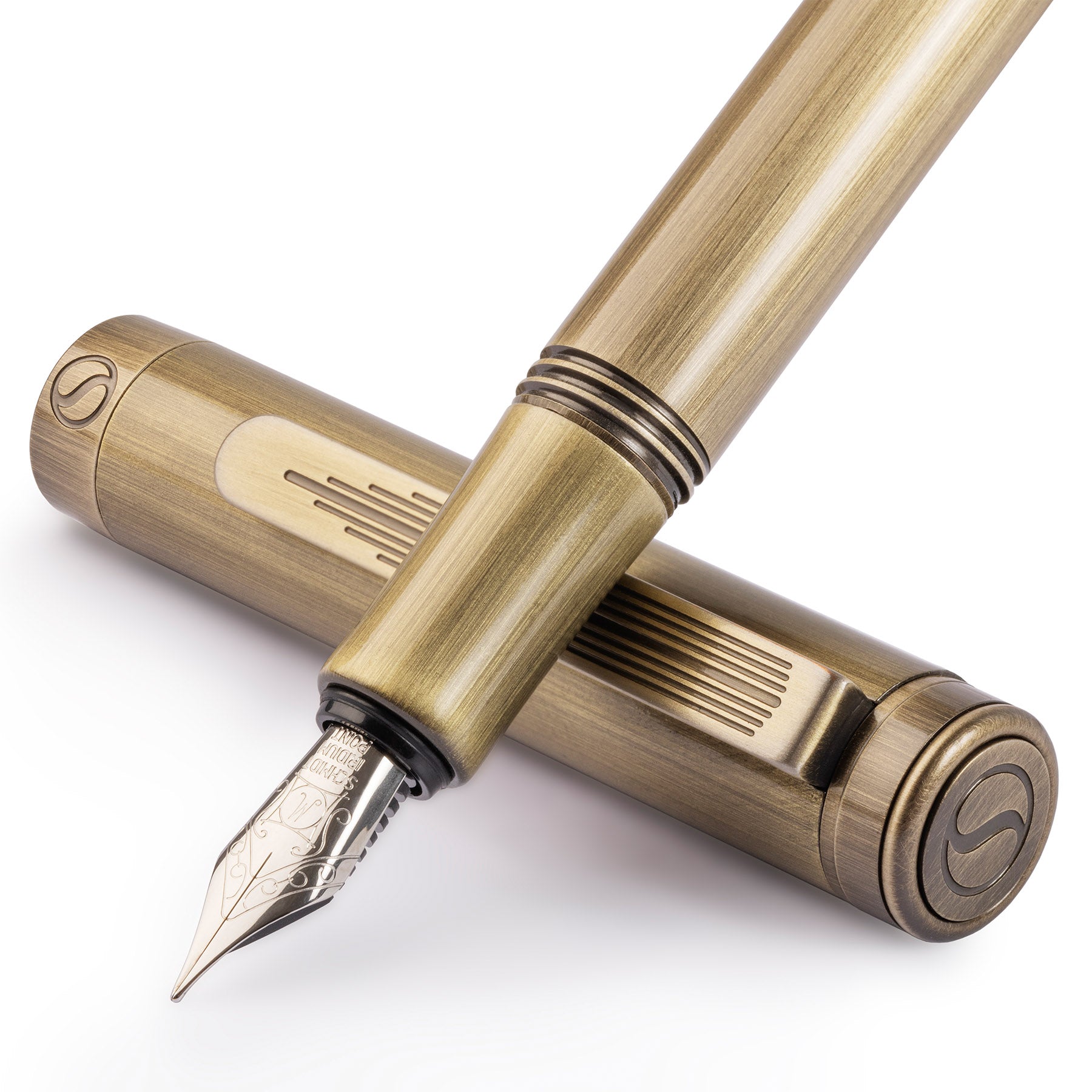 Scriveiner Luxury EDC Fountain Pen (Medium), Stunning Heavy Brass Pocket Pen, Hand Brushed Bronze Finish