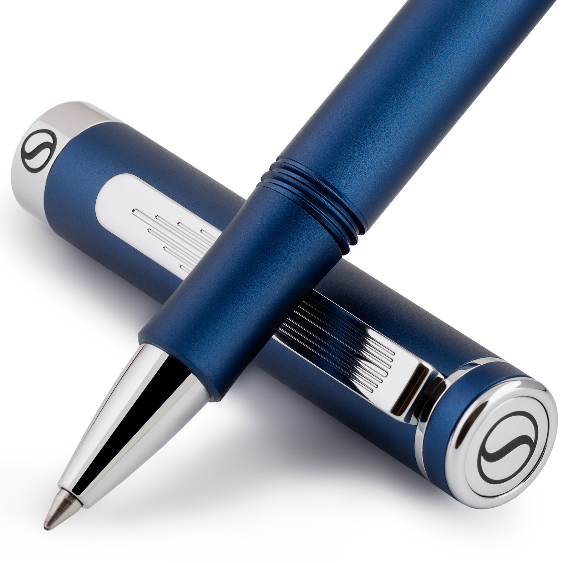 Stylo roller de luxe bleu Scriveiner EDC, superbe stylo de poche avec finition chromée