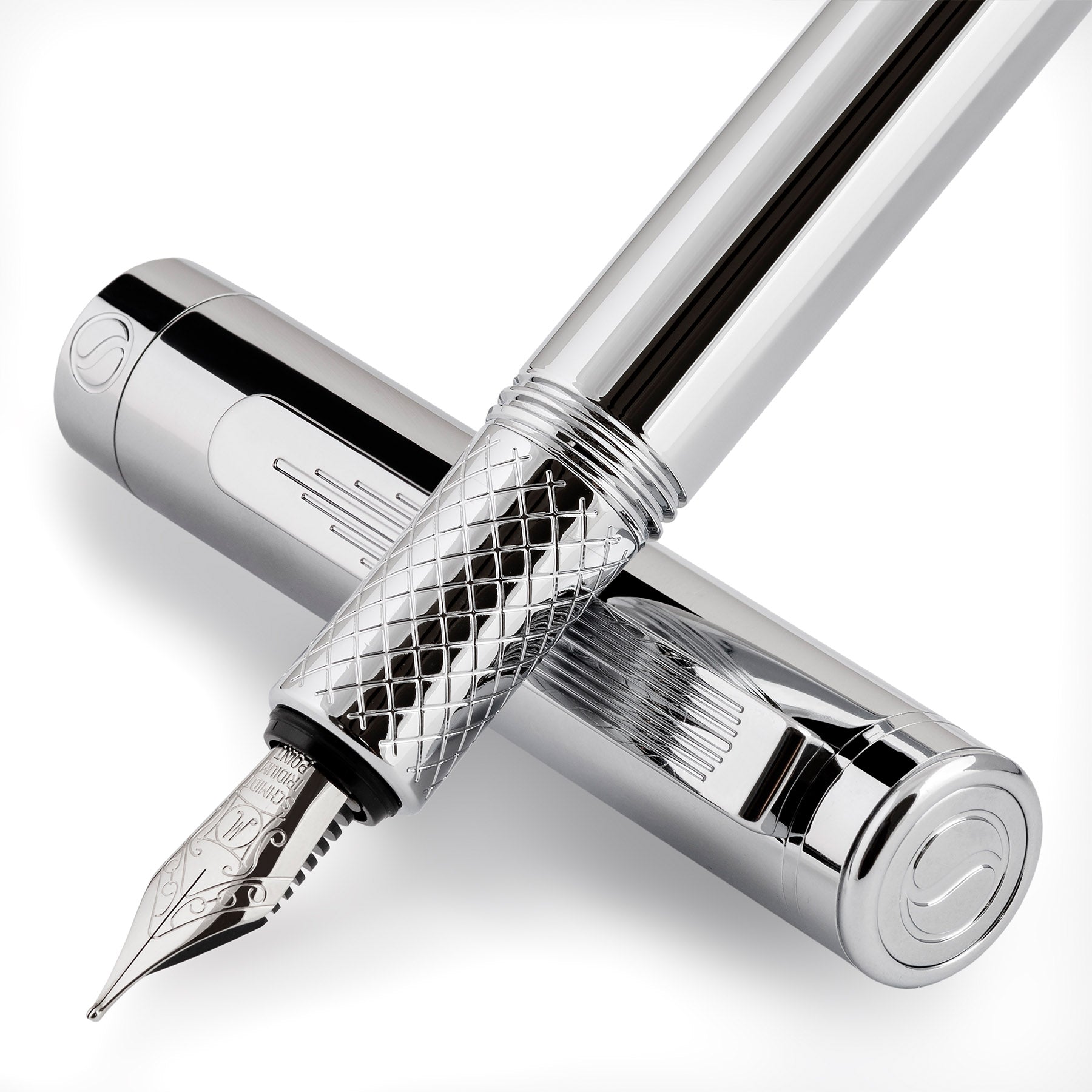 Stylo plume Scriveiner Silver Chrome (moyen), stylo de luxe primé, stylo de poche lourd, finition chromée