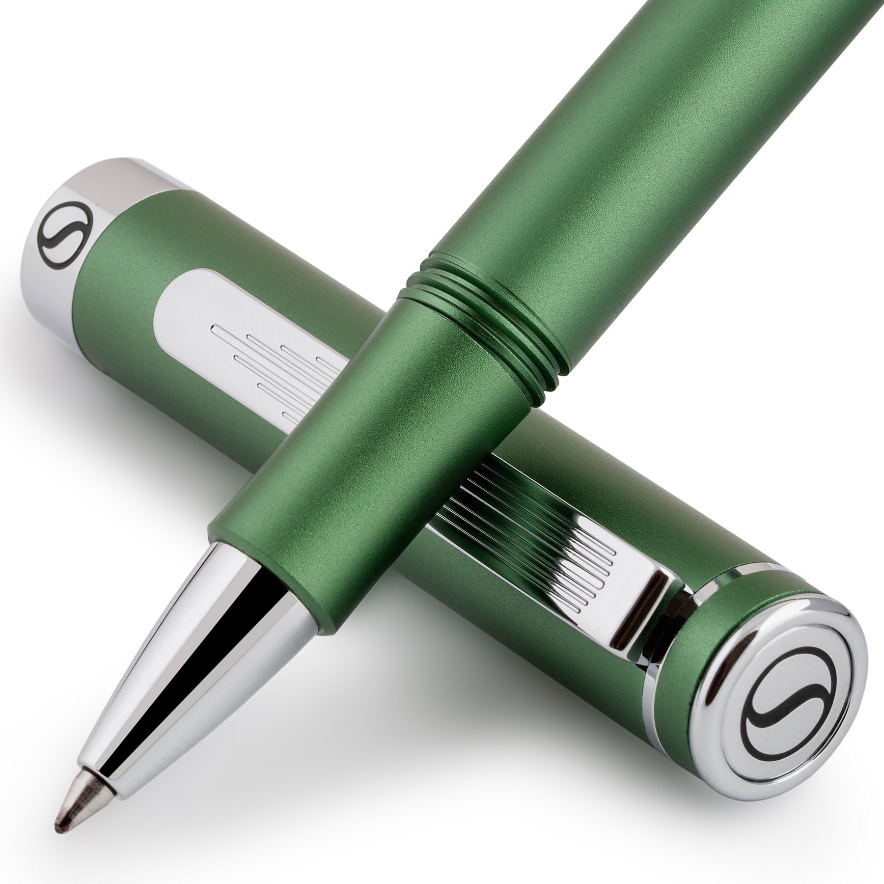 Stylo roller de luxe Scriveiner EDC Green, superbe stylo de poche avec finition chromée