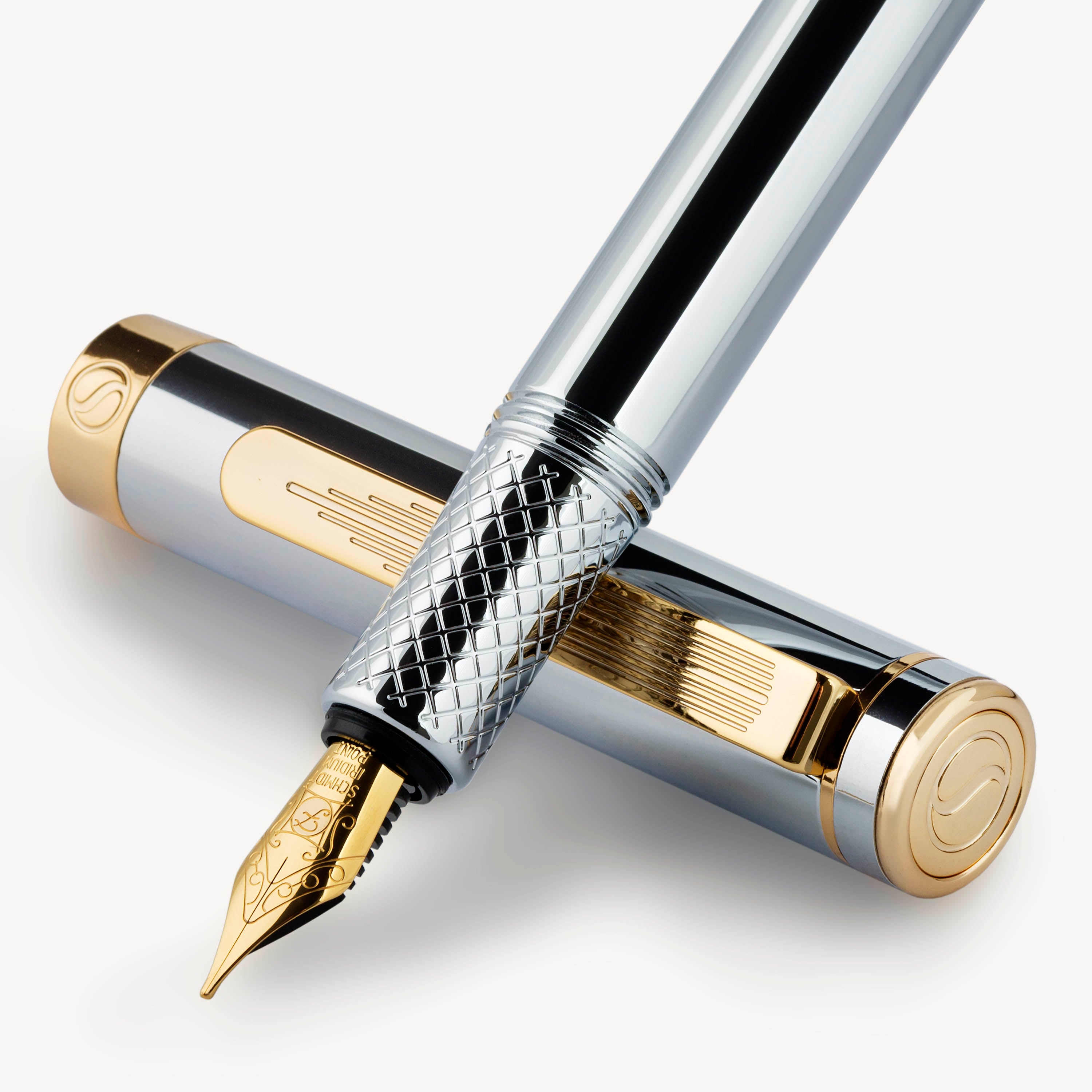 Scriveiner EDC Silver Gold Fountain Pen - Fine Nib