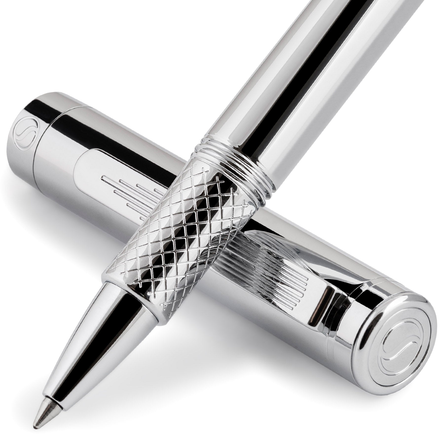 Stylo roller Scriveiner EDC Silver Chrome, stylo de luxe primé, stylo de poche lourd avec finition chromée
