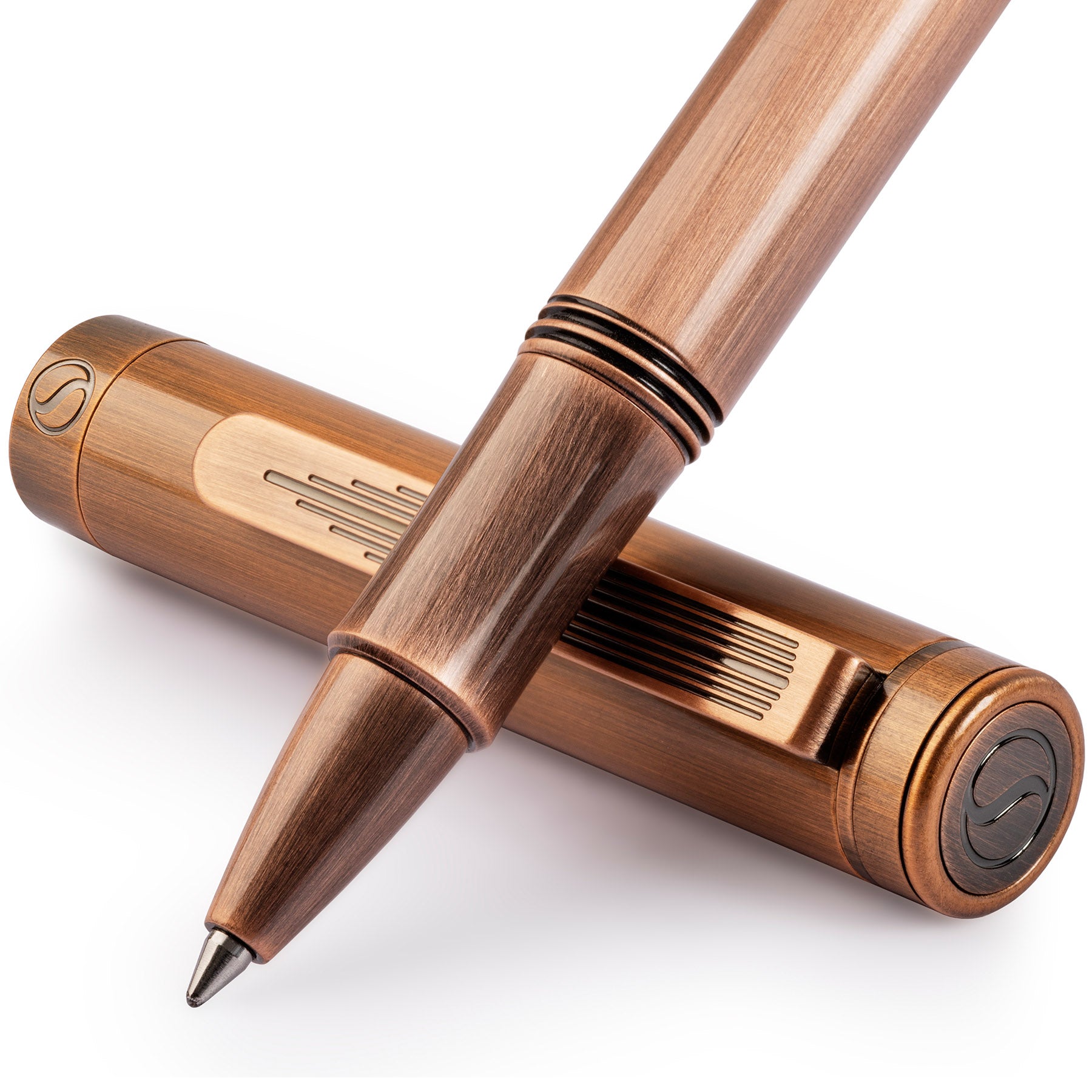 Stylo roller de luxe Scriveiner EDC, superbe stylo de poche lourd, finition cuivre brossé à la main