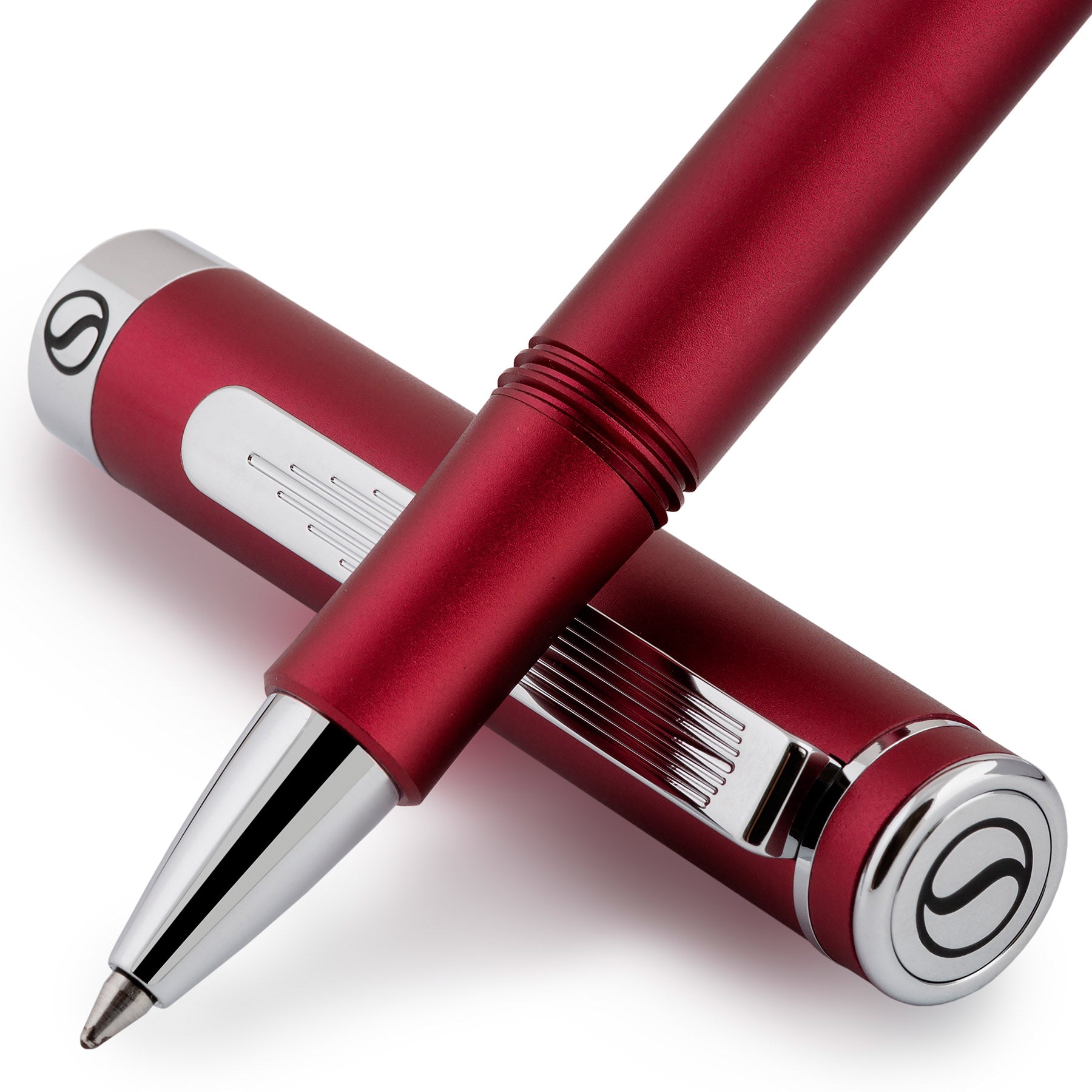 Stylo roller de luxe Scriveiner EDC Red, superbe stylo de poche avec finition chromée