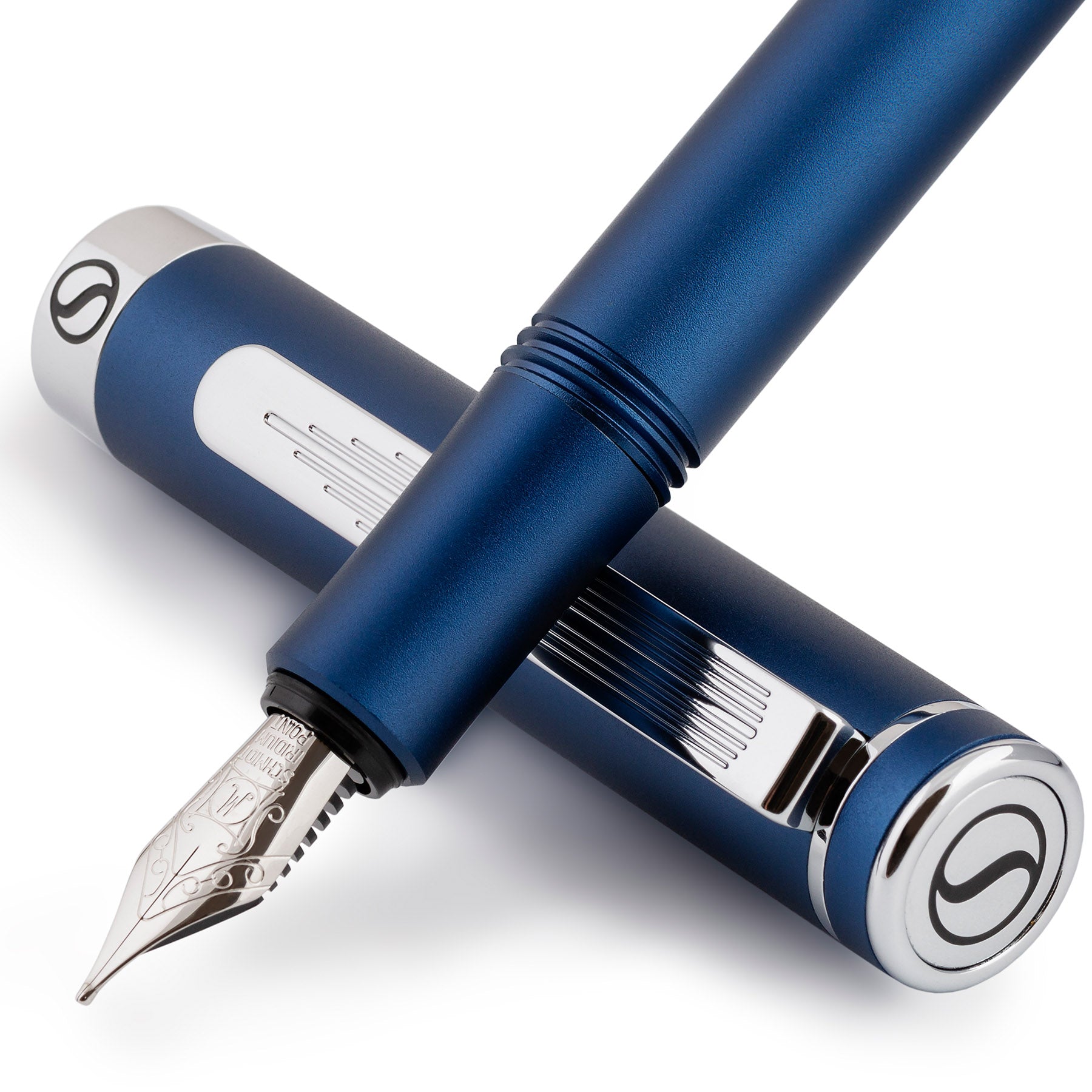 Stylo plume de luxe EDC Scriveiner (moyen), superbe stylo de poche bleu mat, finition chromée