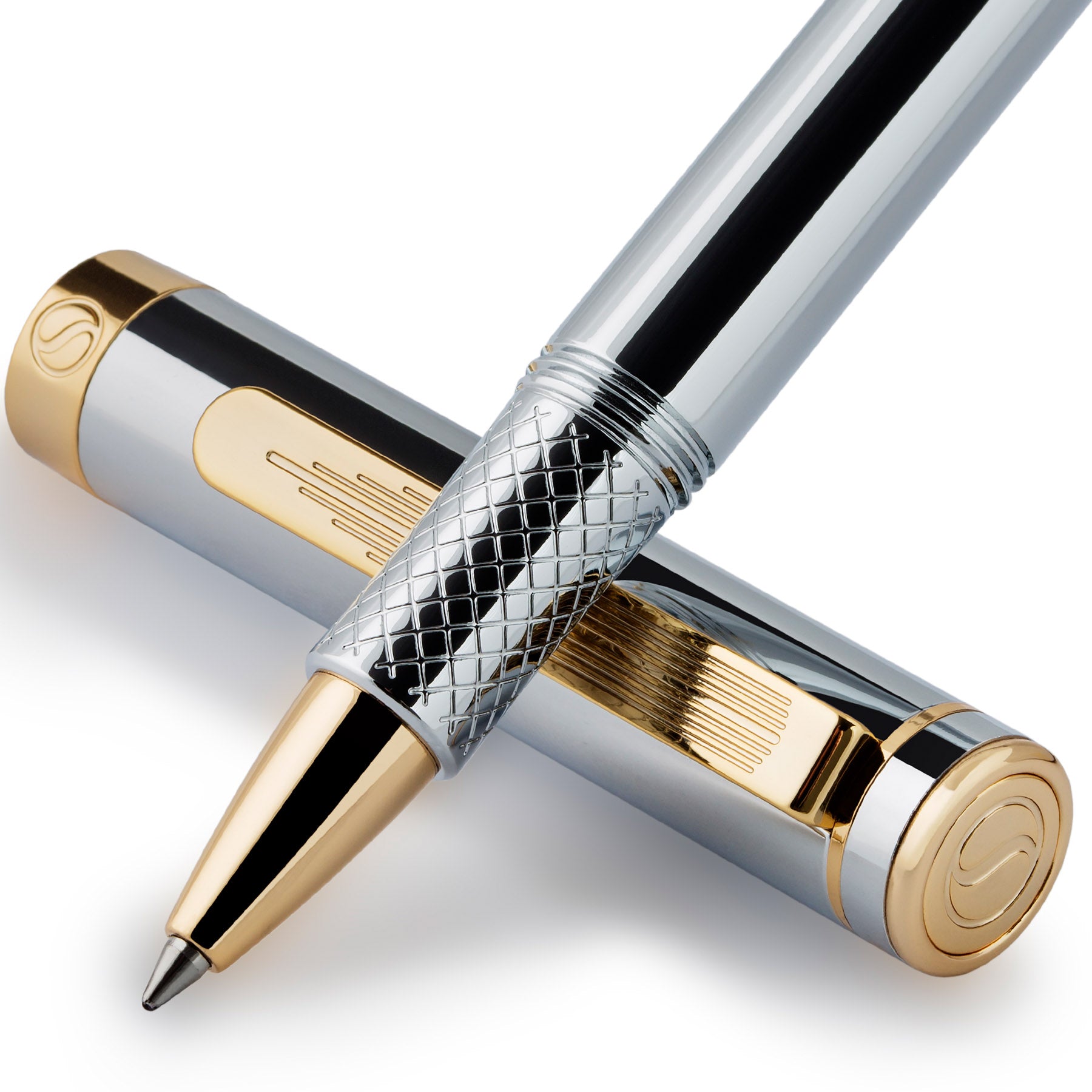 Stylo roller Scriveiner EDC Silver Chrome, stylo de luxe primé, stylo de poche lourd, finition or 24 carats