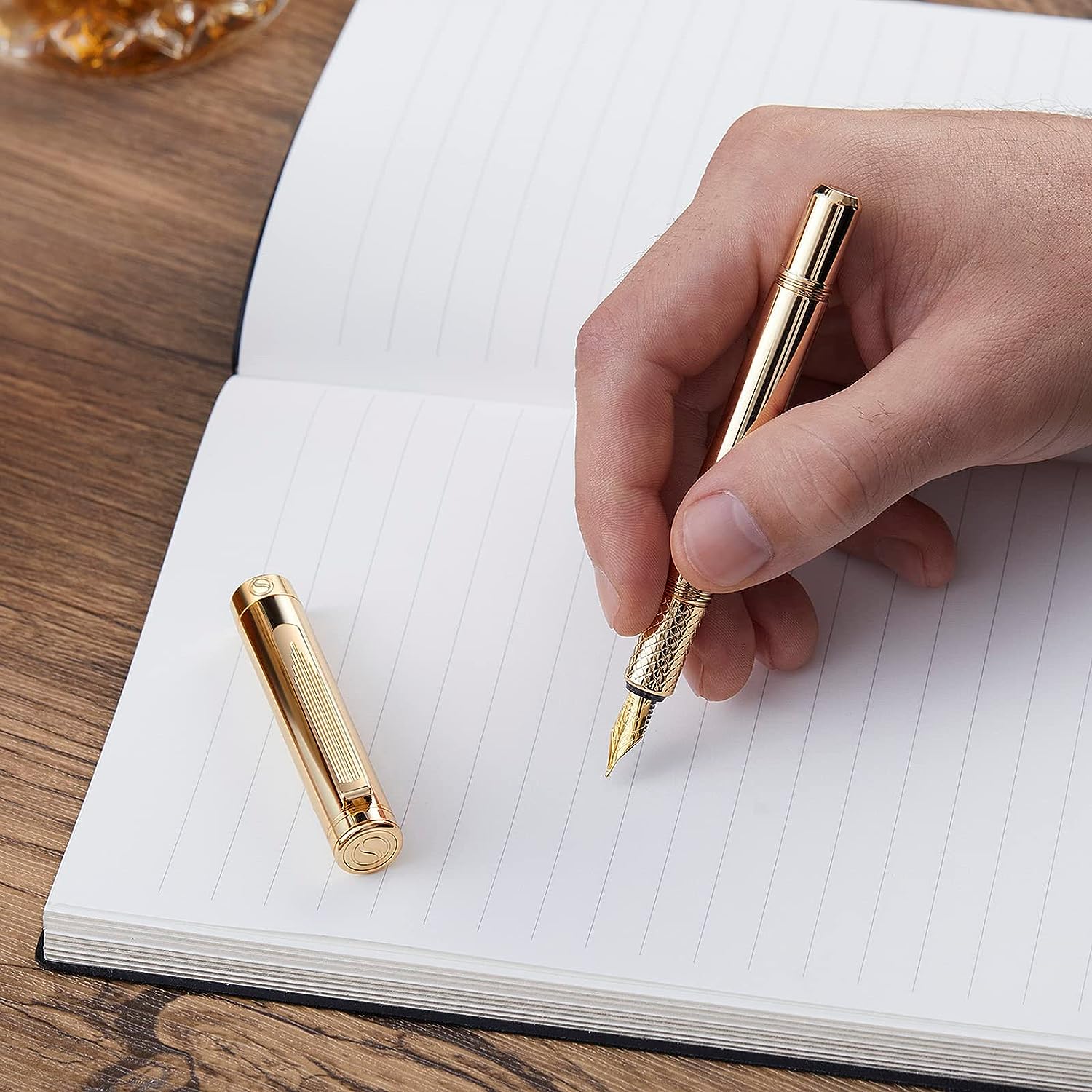 Scriveiner Gold Luxury Fountain Pen (Medium) - Award Winning - Heavy Pocket Pen, 22K Gold