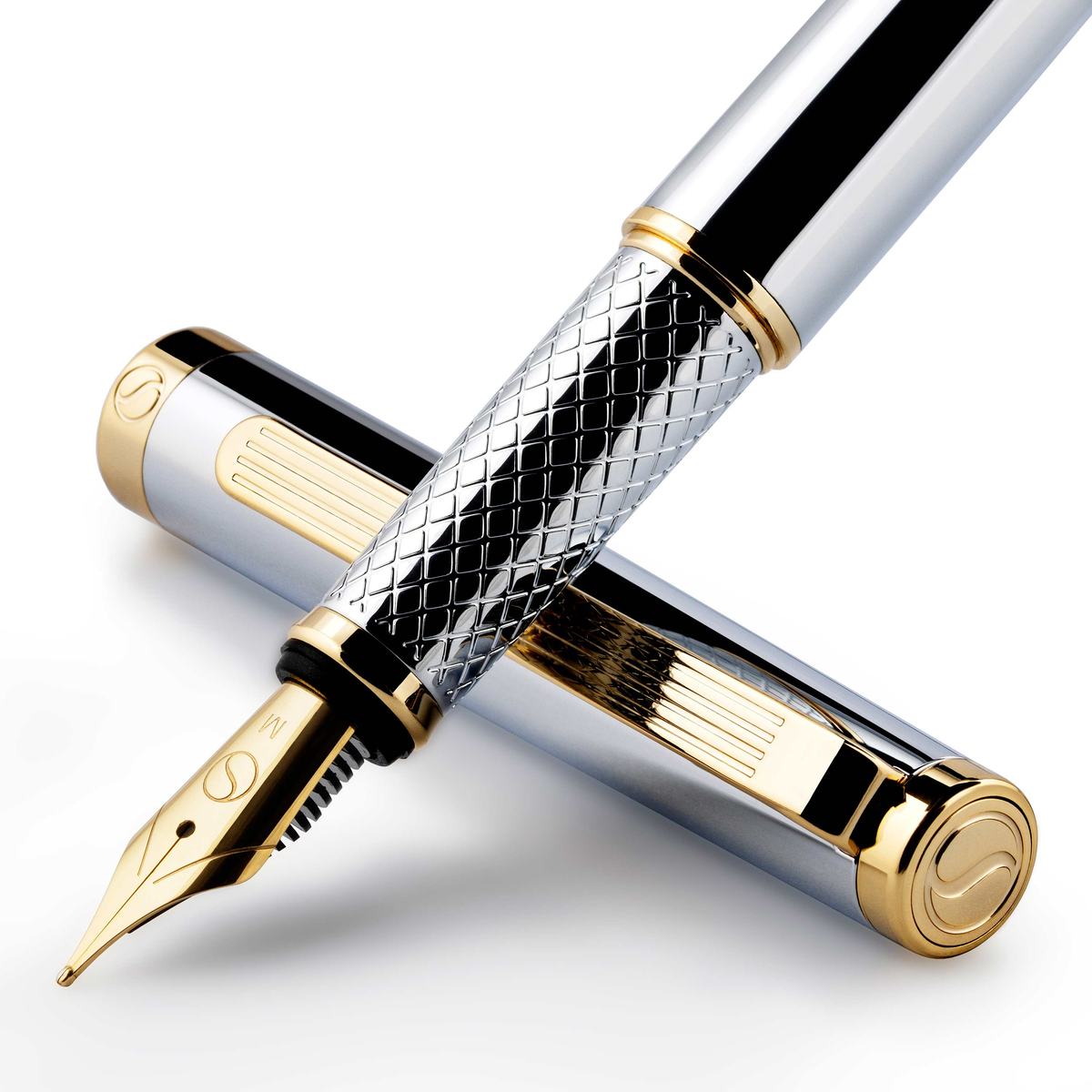 Scriveiner Premium Daily Silver Gold Fountain Pen (Medium Nib)