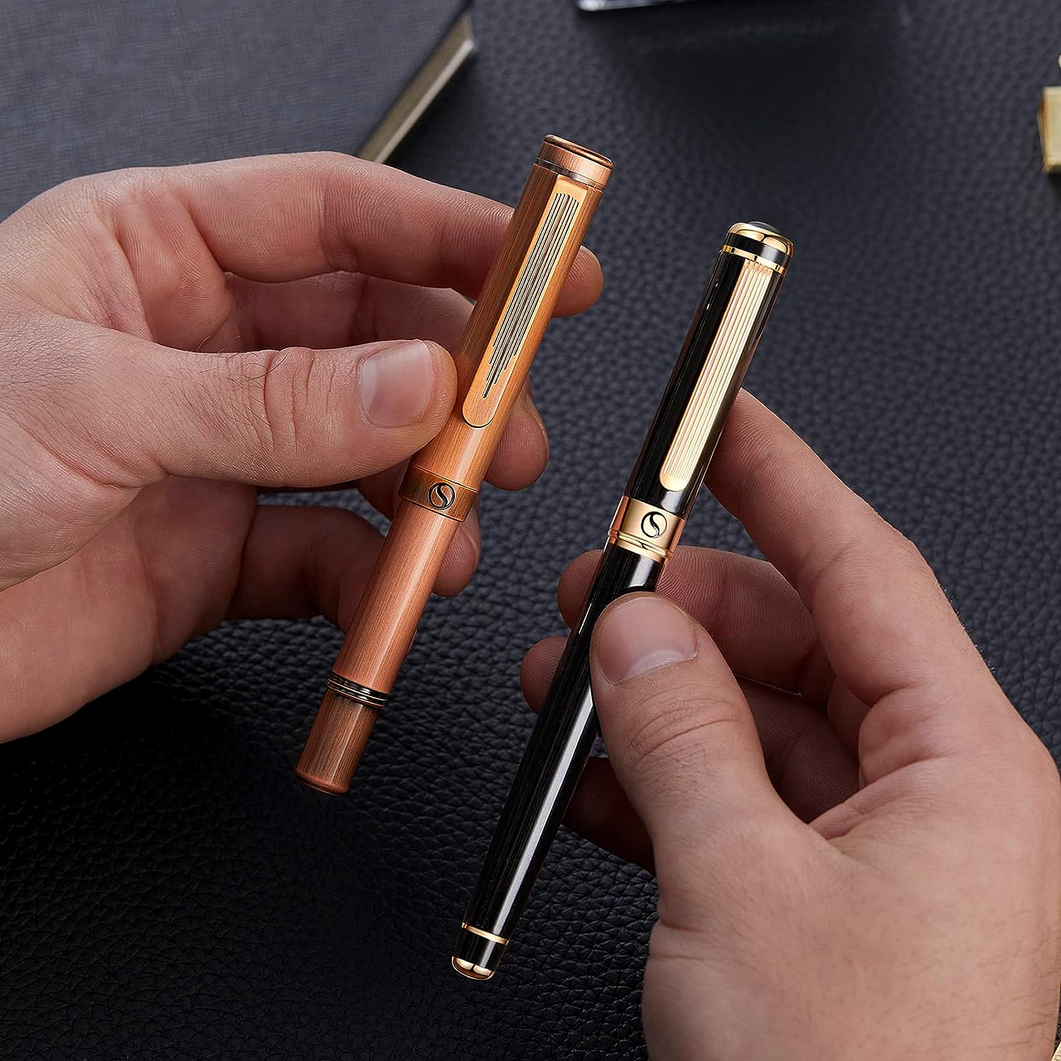 Scriveiner EDC Luxury Rollerball Pen, Stunning Heavy Pocket Pen, Hand Brushed Copper Finish