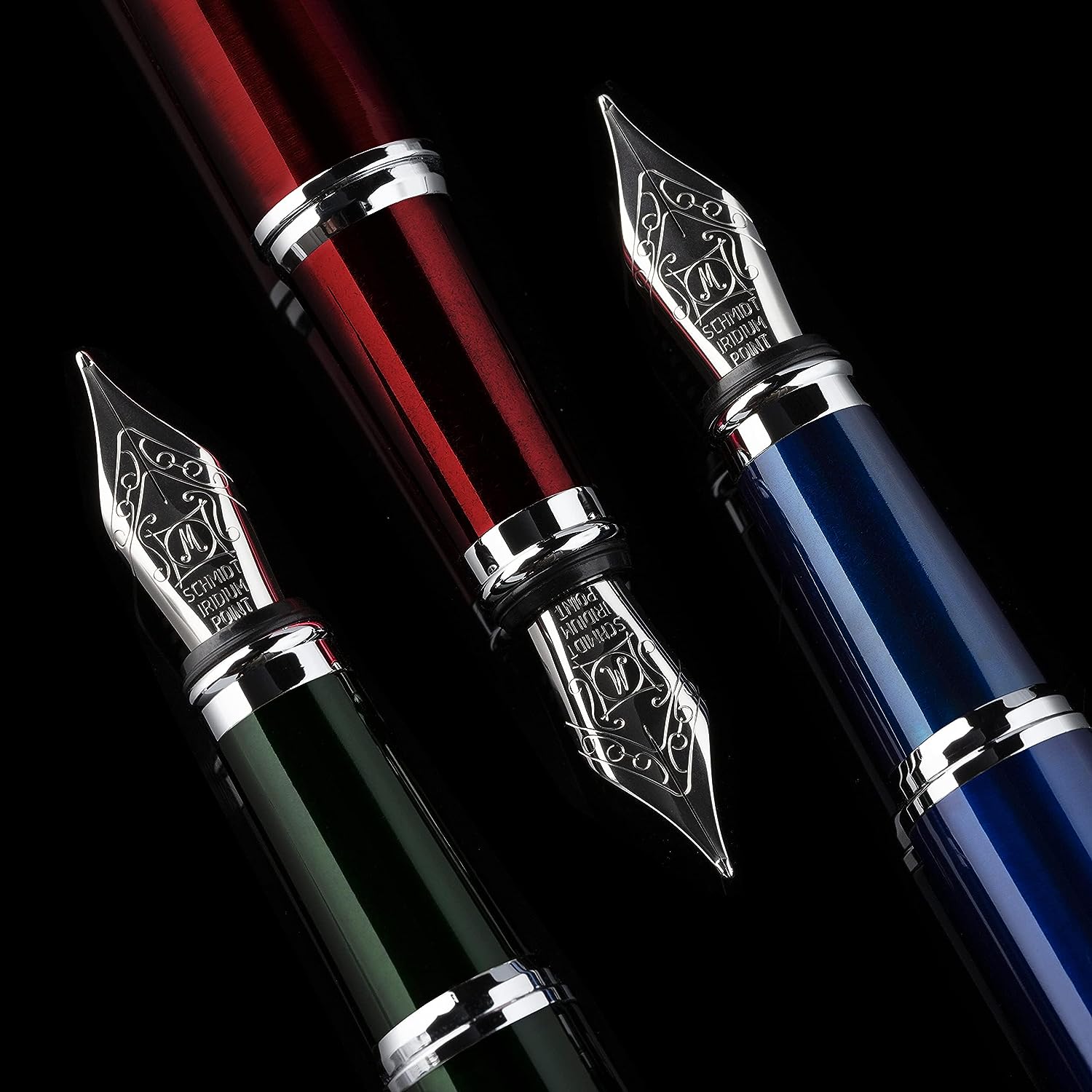 Scriveiner Black Green Fountain Pen (Fine)- Stunning Luxury Pen with Chrome Finish