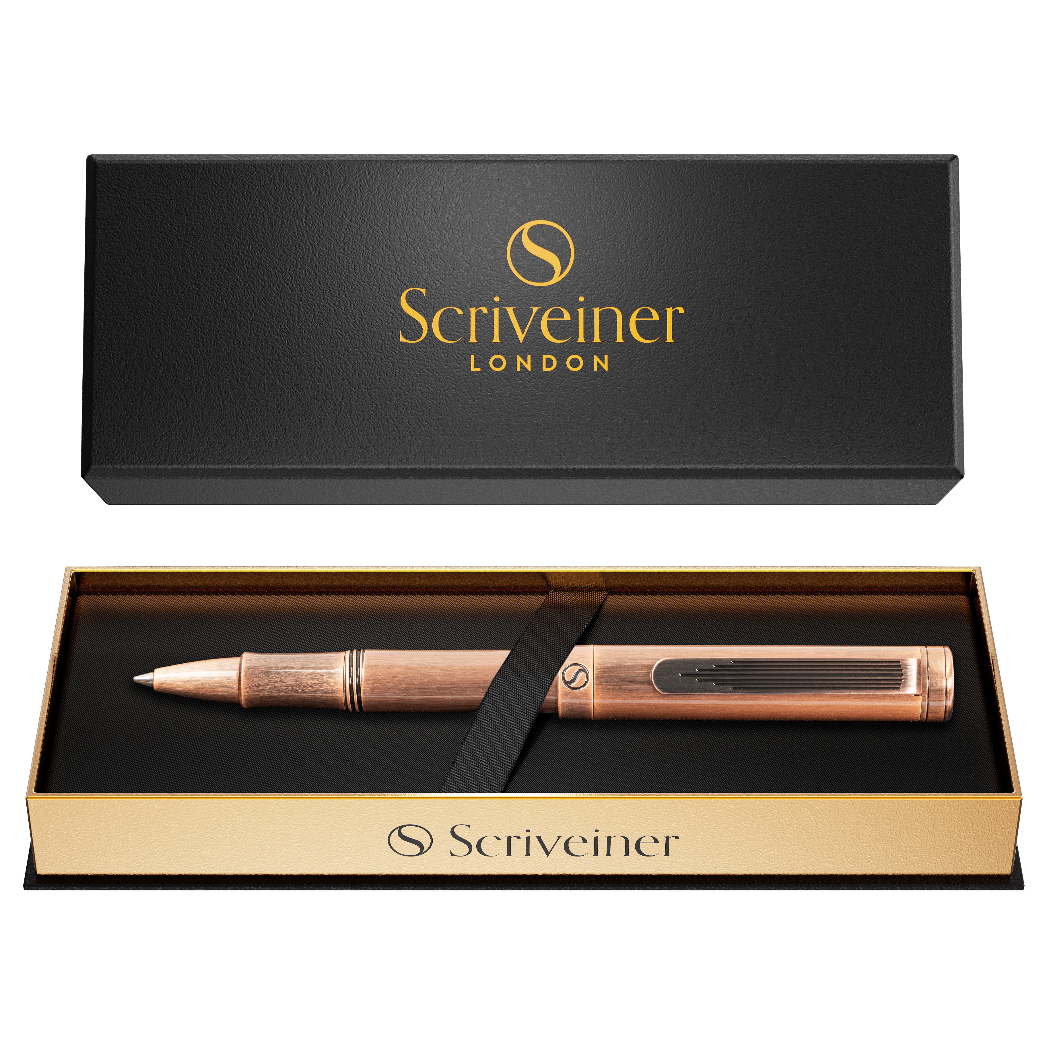 Stylo roller de luxe Scriveiner EDC, superbe stylo de poche lourd, finition cuivre brossé à la main
