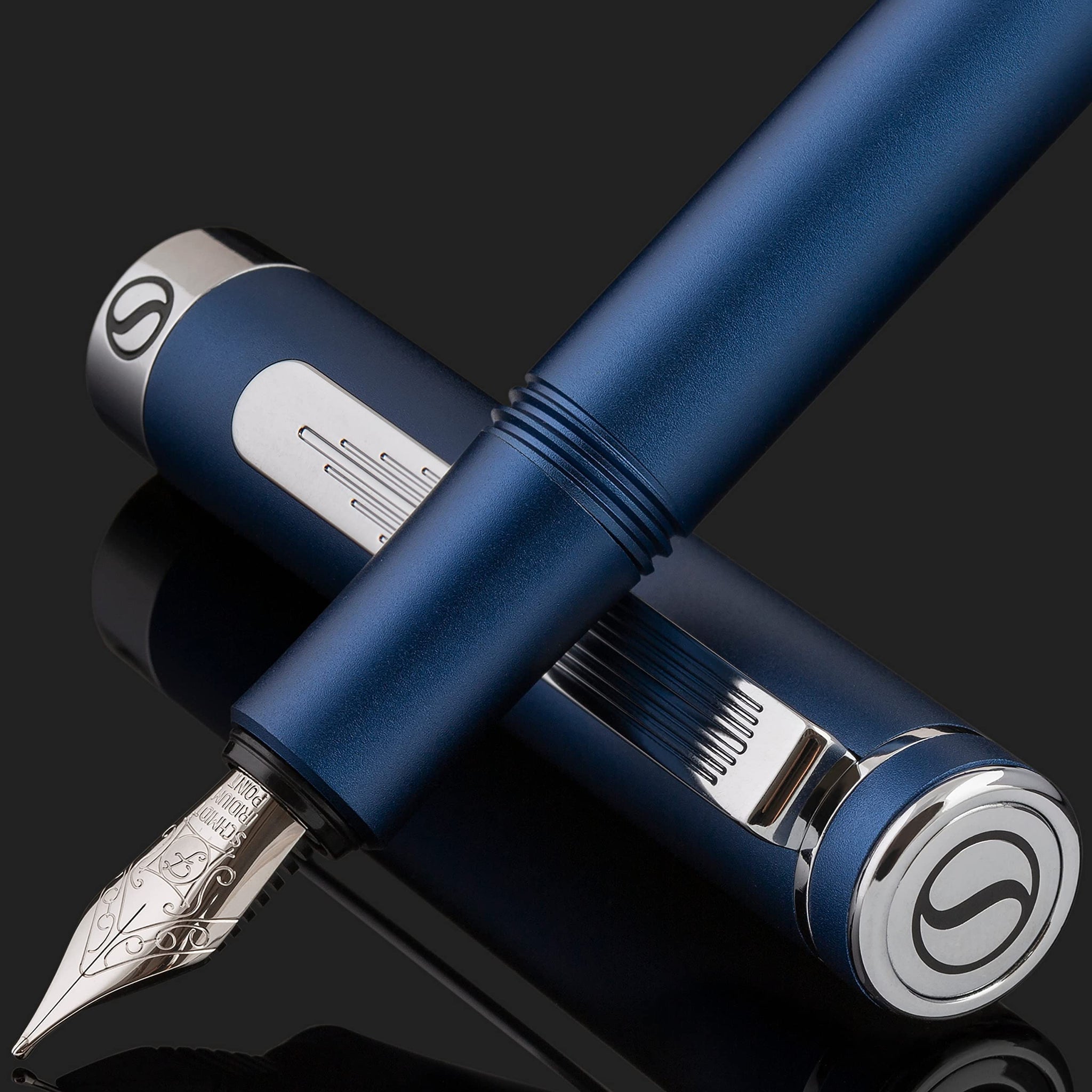 Scriveiner Luxury EDC Fountain Pen (Fine), Stunning Matt Blue Pocket P