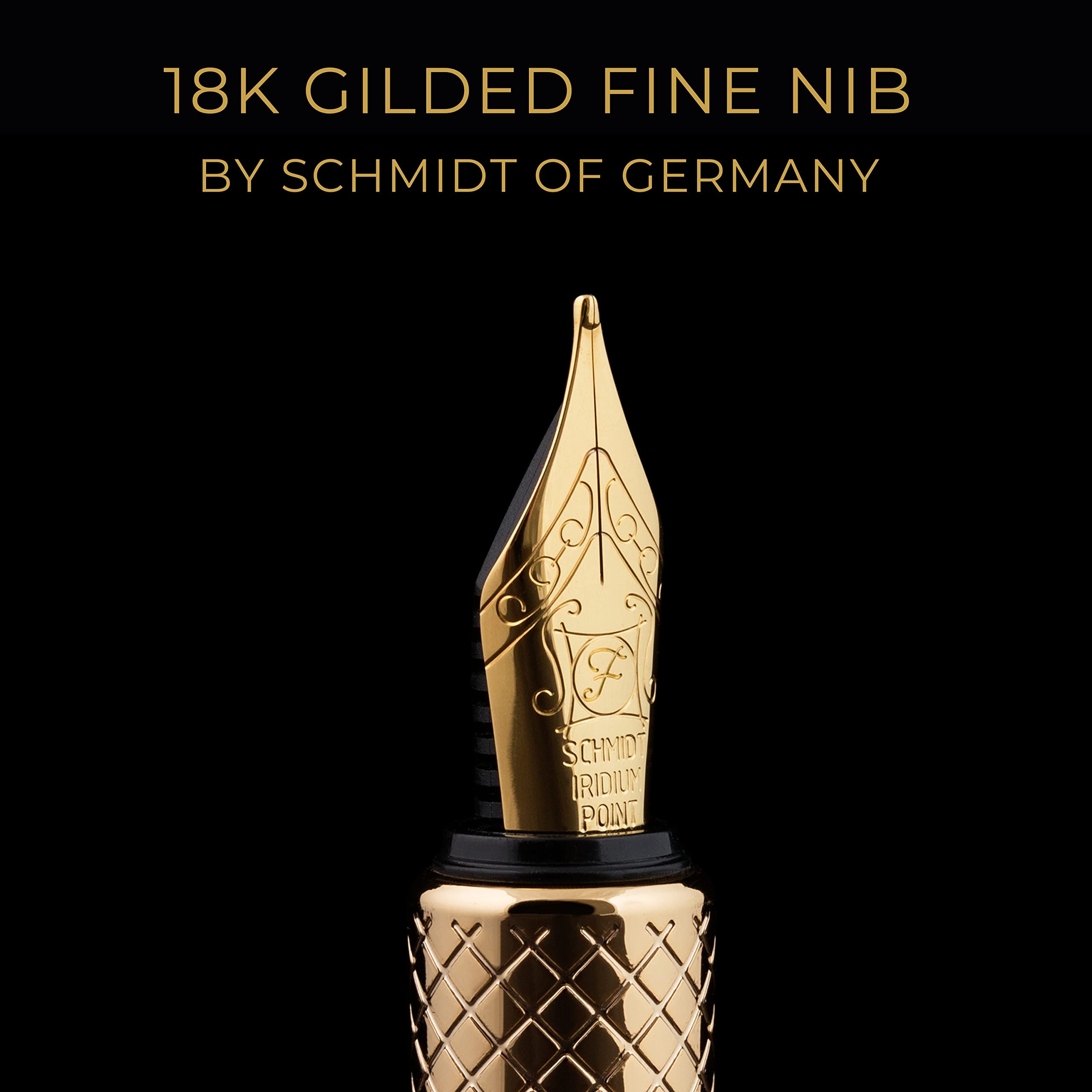 Scriveiner Gold Luxury Fountain Pen (Fine) - Award Winning - Heavy Pocket Pen, 22K Gold