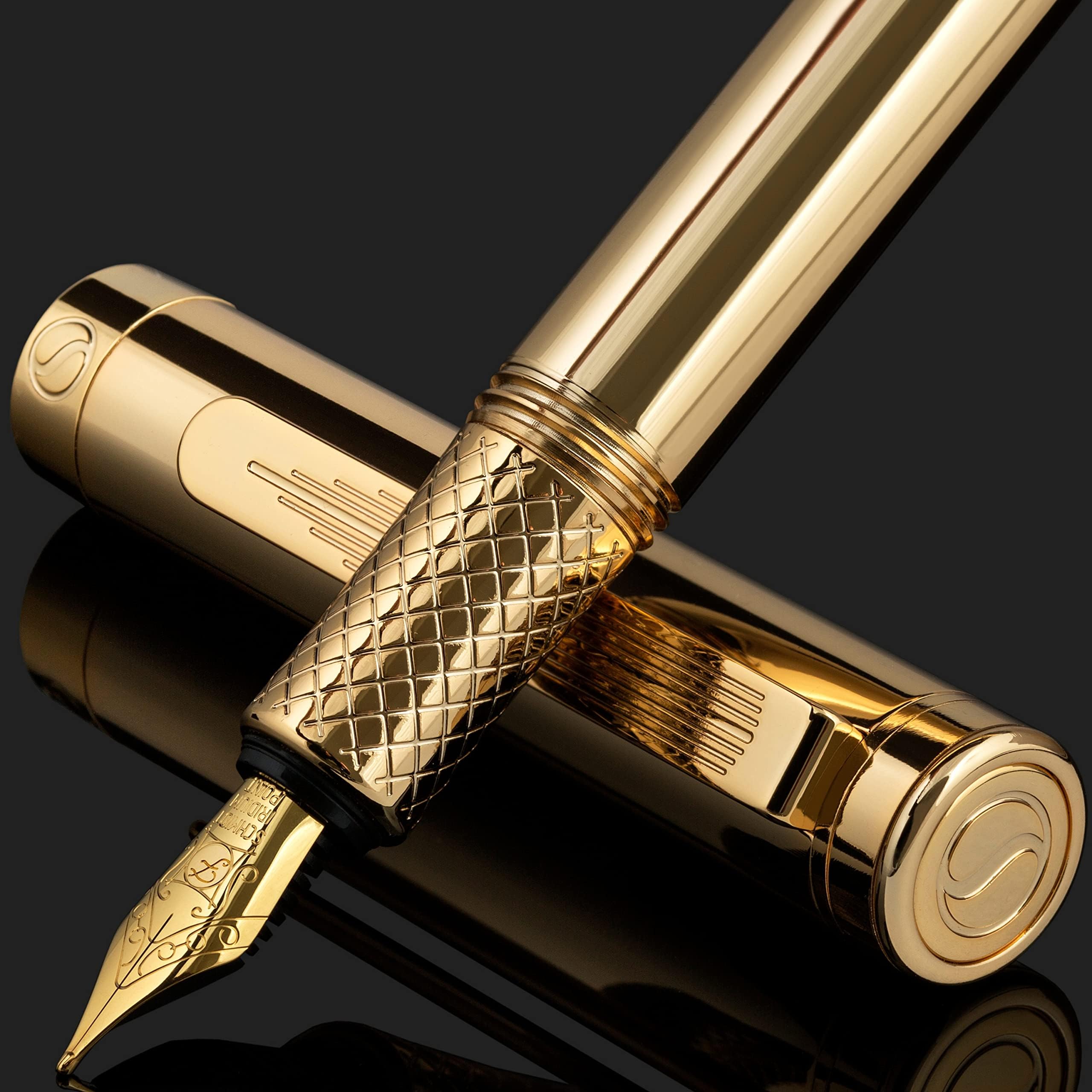 Scriveiner Gold Luxury Fountain Pen (Fine) - Award Winning - Heavy Pocket Pen, 22K Gold