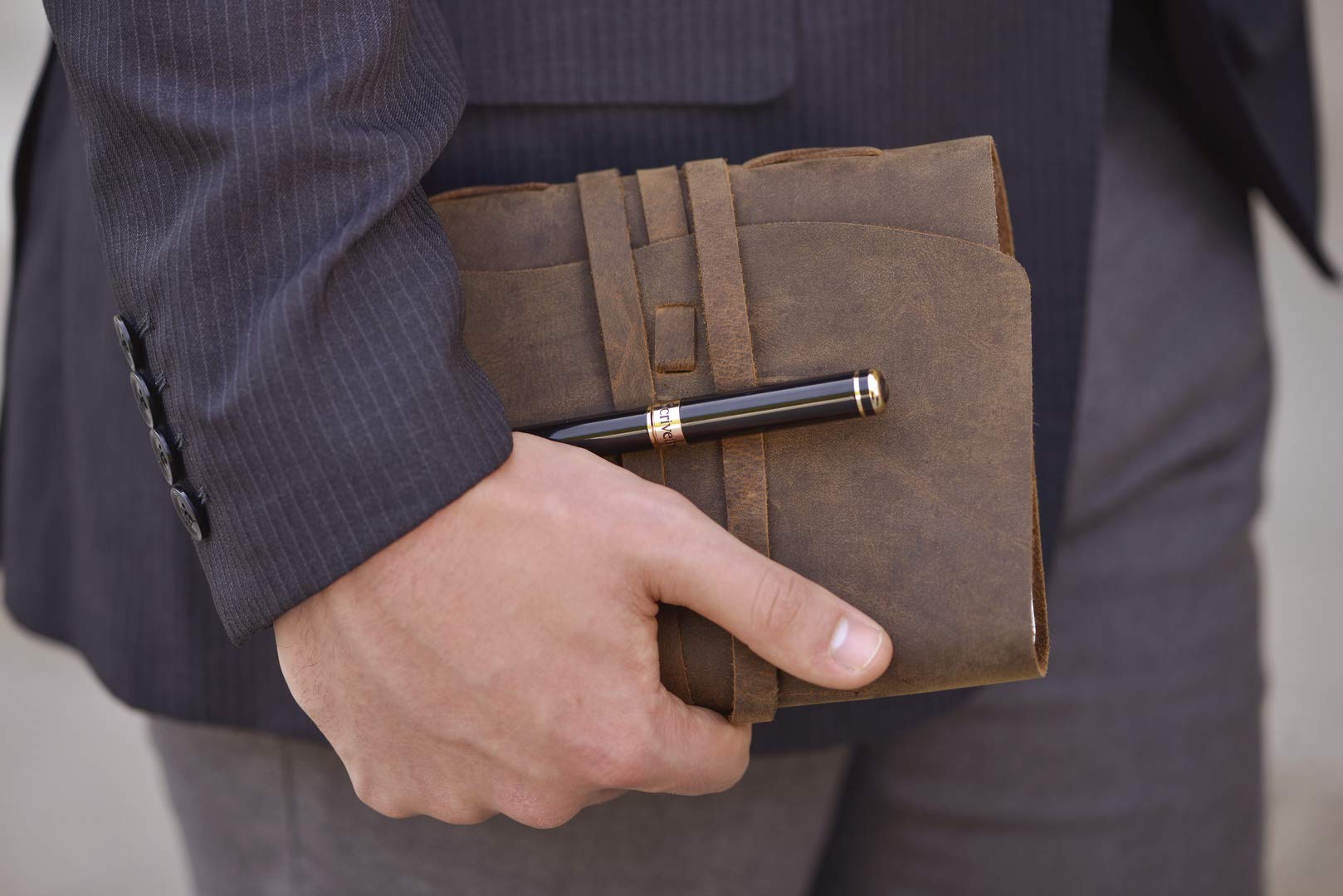 Scriveiner Premium Handmade Leather Journal – 7x5 with Black Lacquer & 24K Gold Luxury Ballpoint Pen