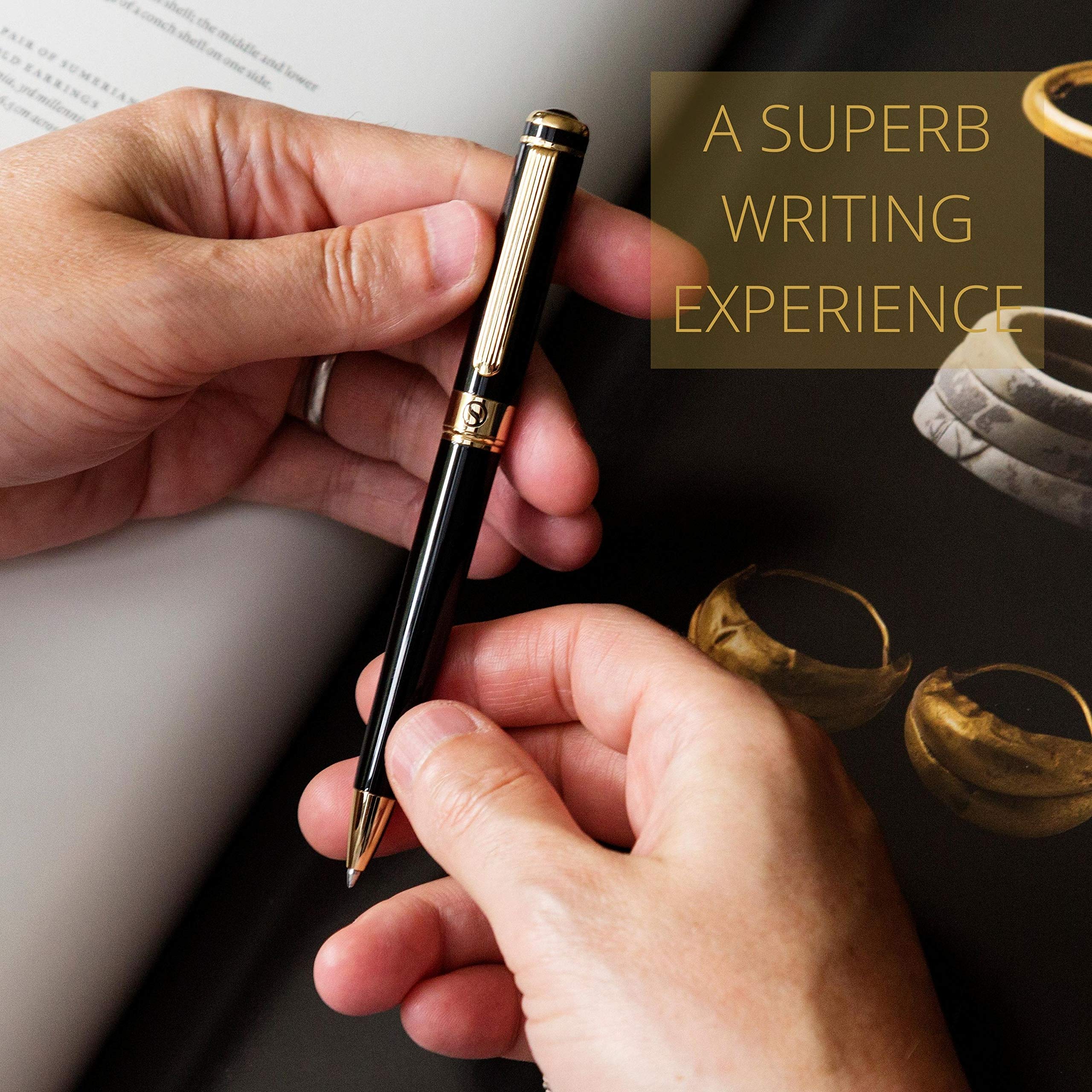 Scriveiner Premium Handmade Leather Journal – 7x5 with Black Lacquer & 24K Gold Luxury Ballpoint Pen
