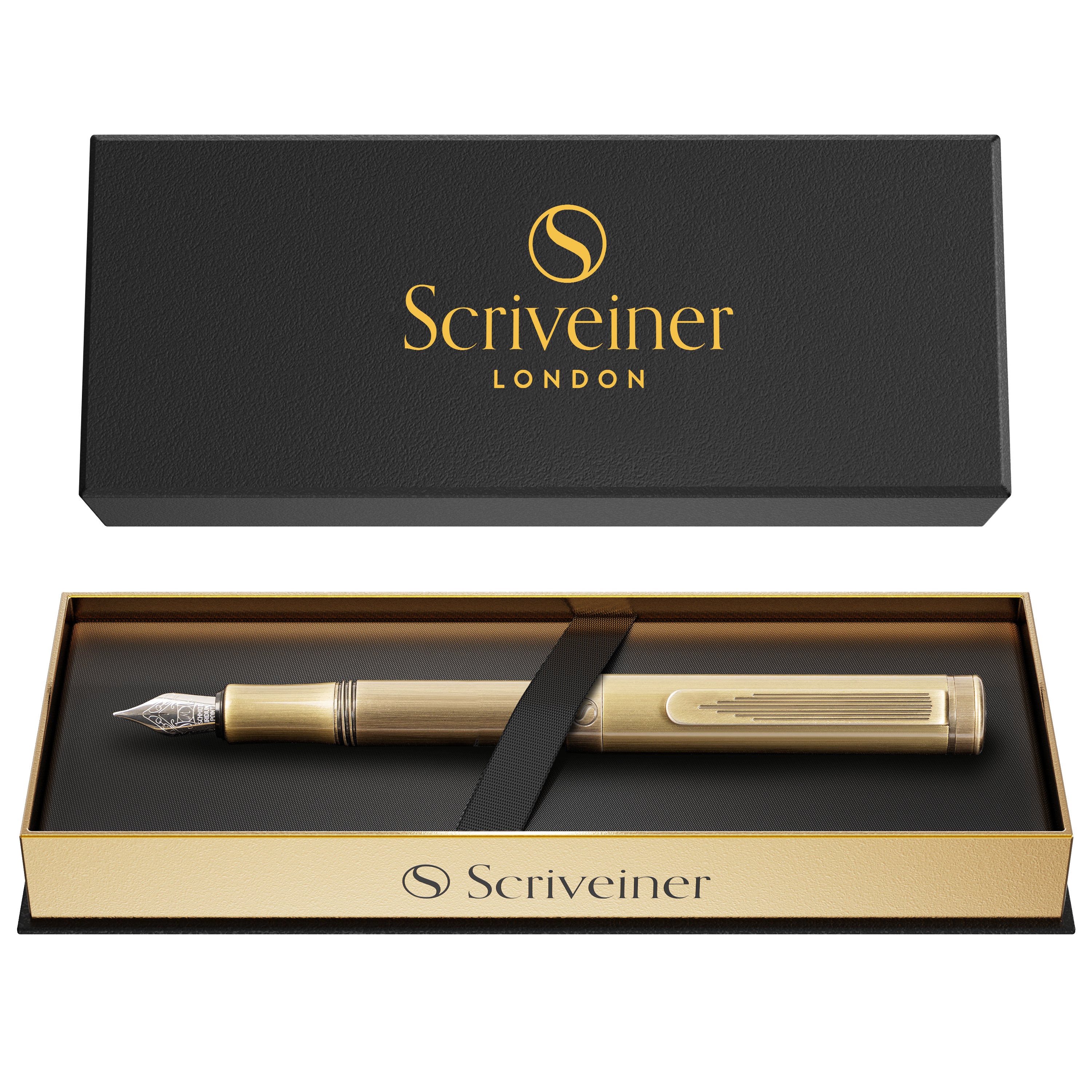 Scriveiner Luxury EDC Fountain Pen (Fine), Stunning Heavy Brass Pocket