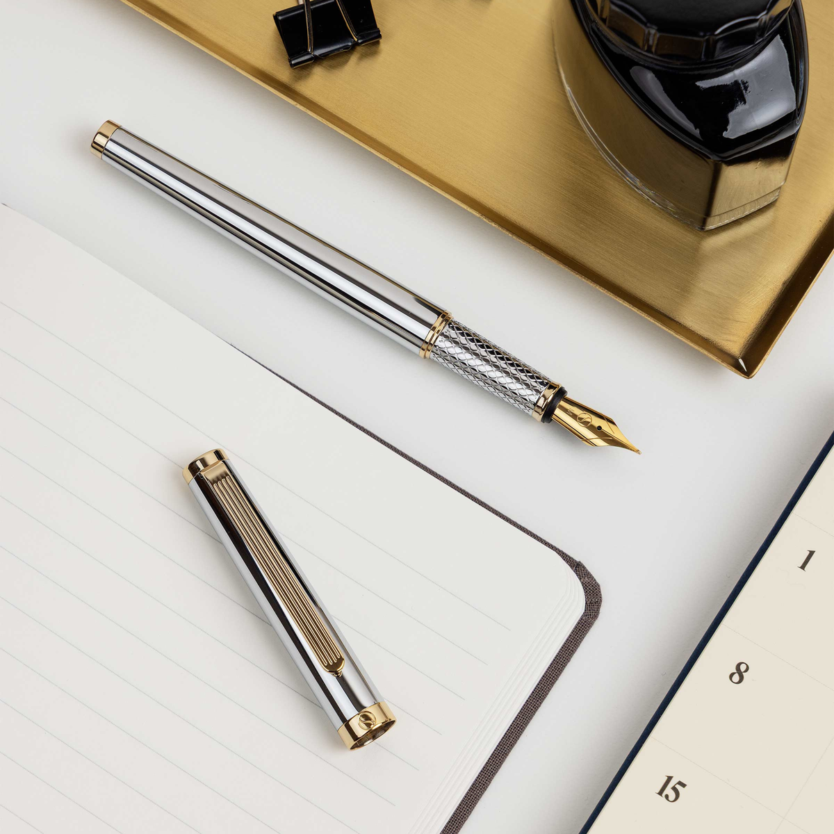 Scriveiner Premium Daily Silver Gold Fountain Pen (Fine Nib)