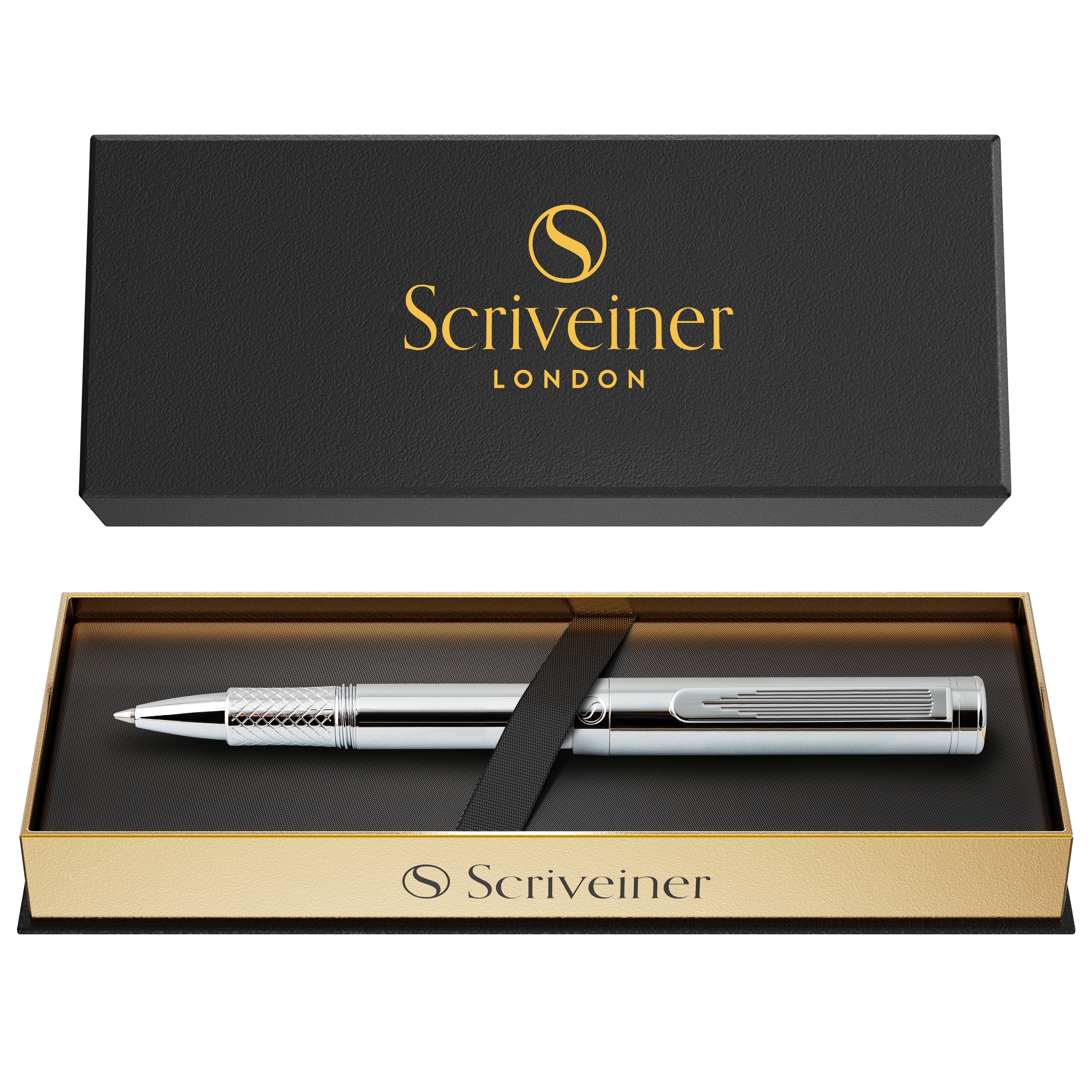 Scriveiner Silver Chrome Rollerball, Award Winning Luxury Pen, Heavy Pocket Pen with Chrome Finish, German Schmidt Refill, Best