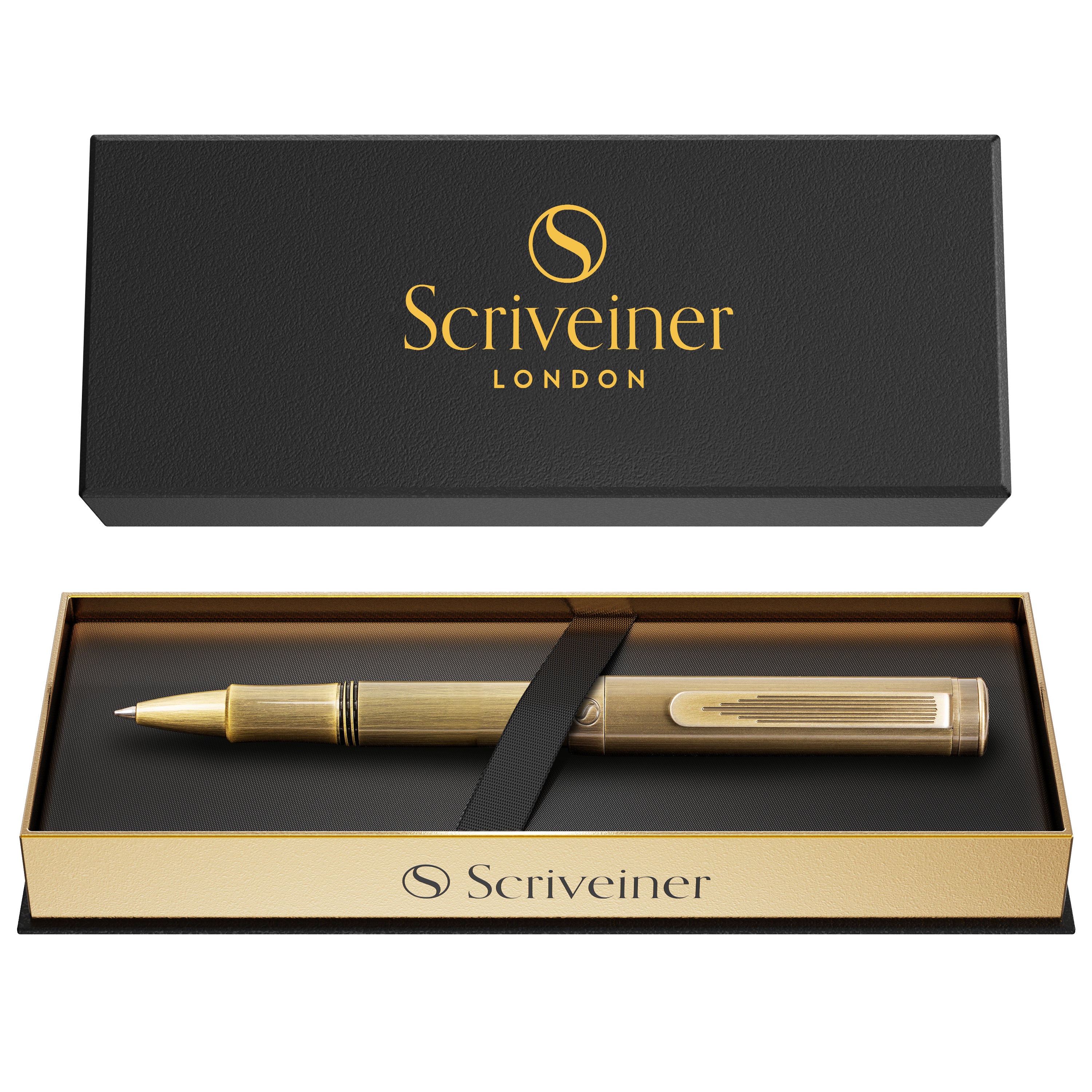 Scriveiner EDC Brass Luxury Rollerball Pen, Stunning Heavy Pocket Pen,