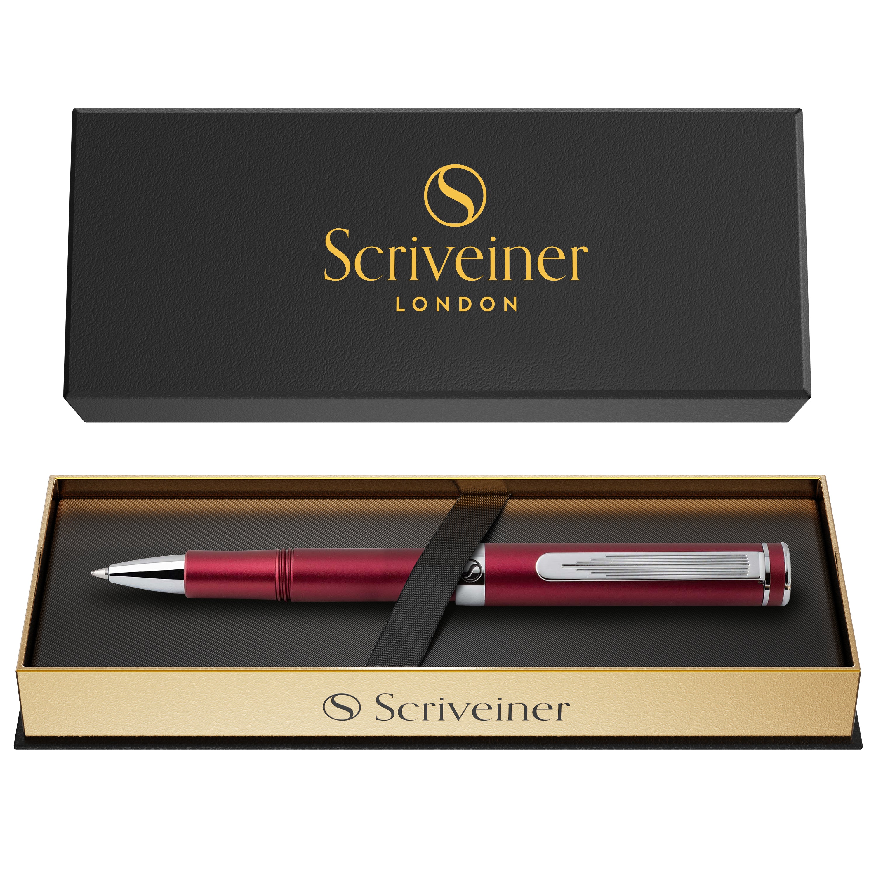 Scriveiner EDC Red Rollerball Luxury Pen, Stunning Pocket Pen with Chrome Finish