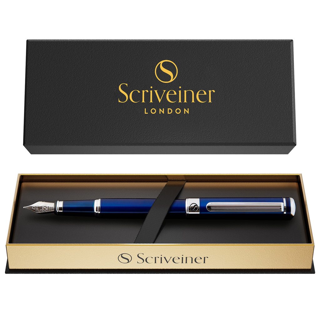 Stylo très original avec petite plume Régent bleu nuit laqué et doré et Stylo très original avec petite plume Régent bleu nuit laqué et doré et