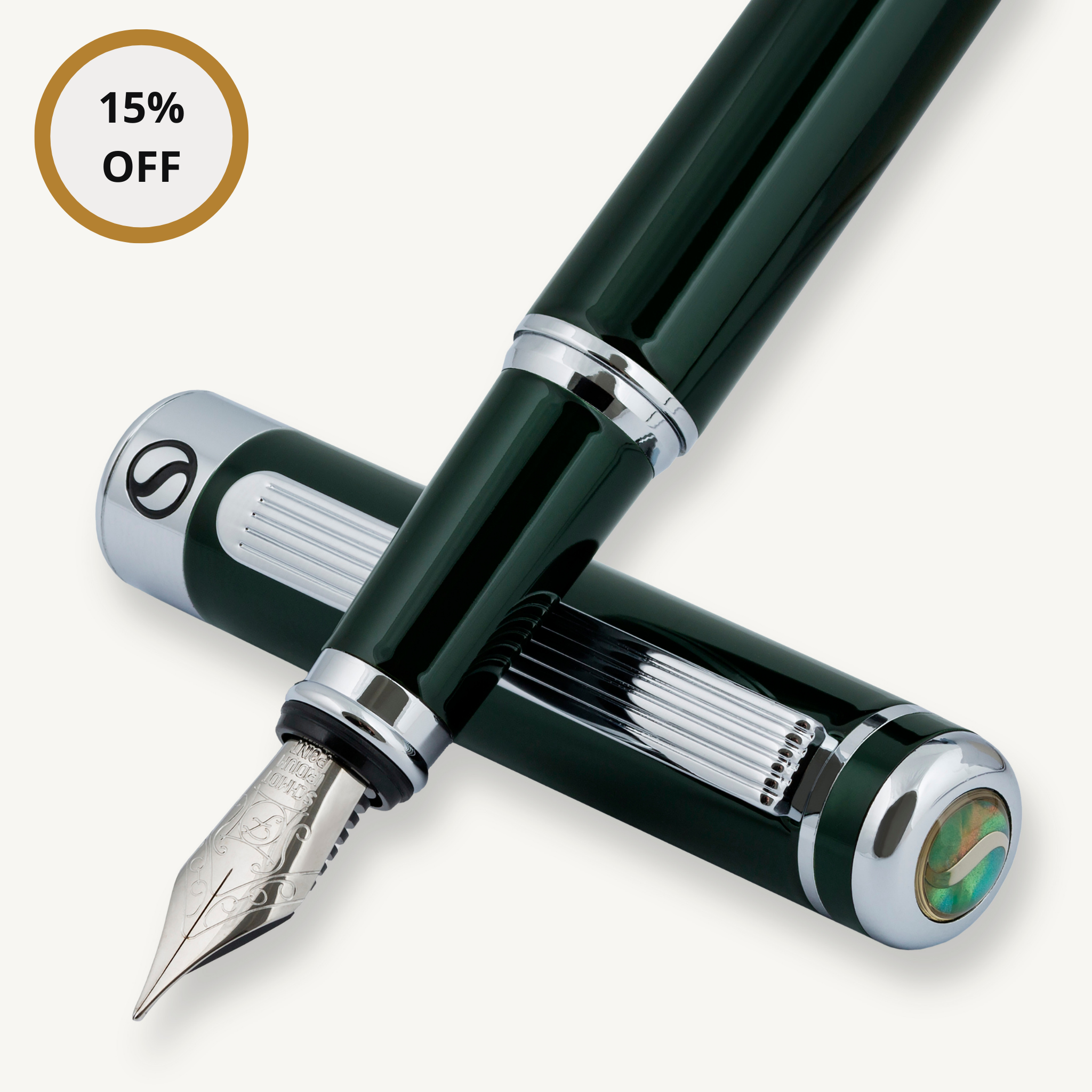 Classic Black Green Fountain Pen - Fine Nib