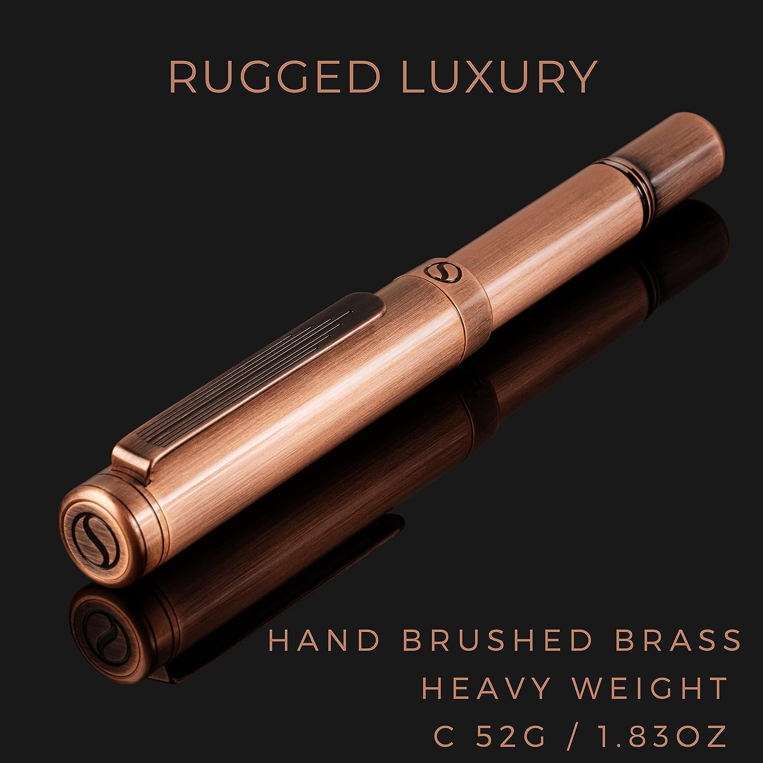 Scriveiner Luxury EDC Fountain Pen (Fine), Stunning Heavy Brass Pocket Pen, Hand Brushed Copper Finish