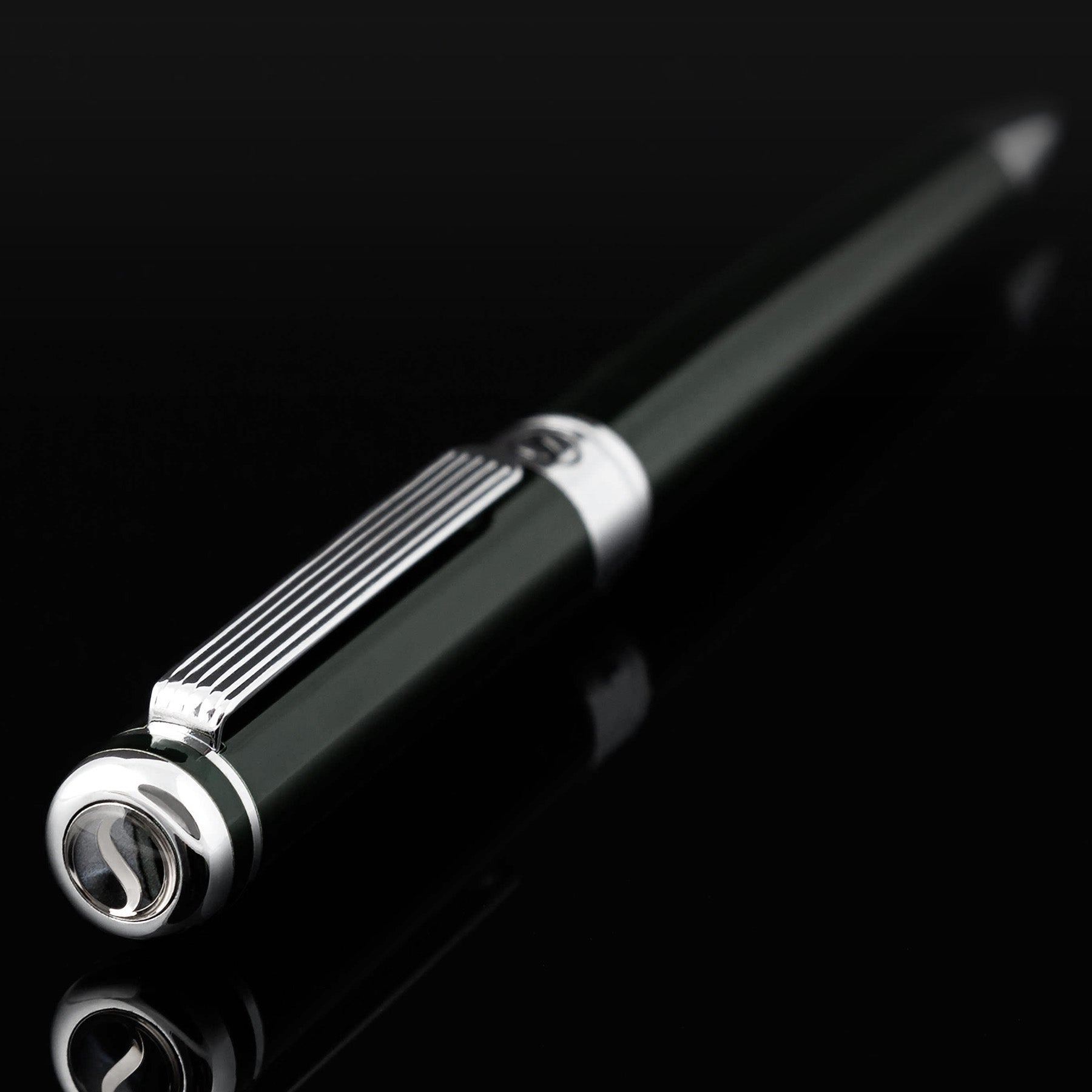 Stylo à bille Scriveiner Black Green - Stylo de luxe noir vert, finition chromée