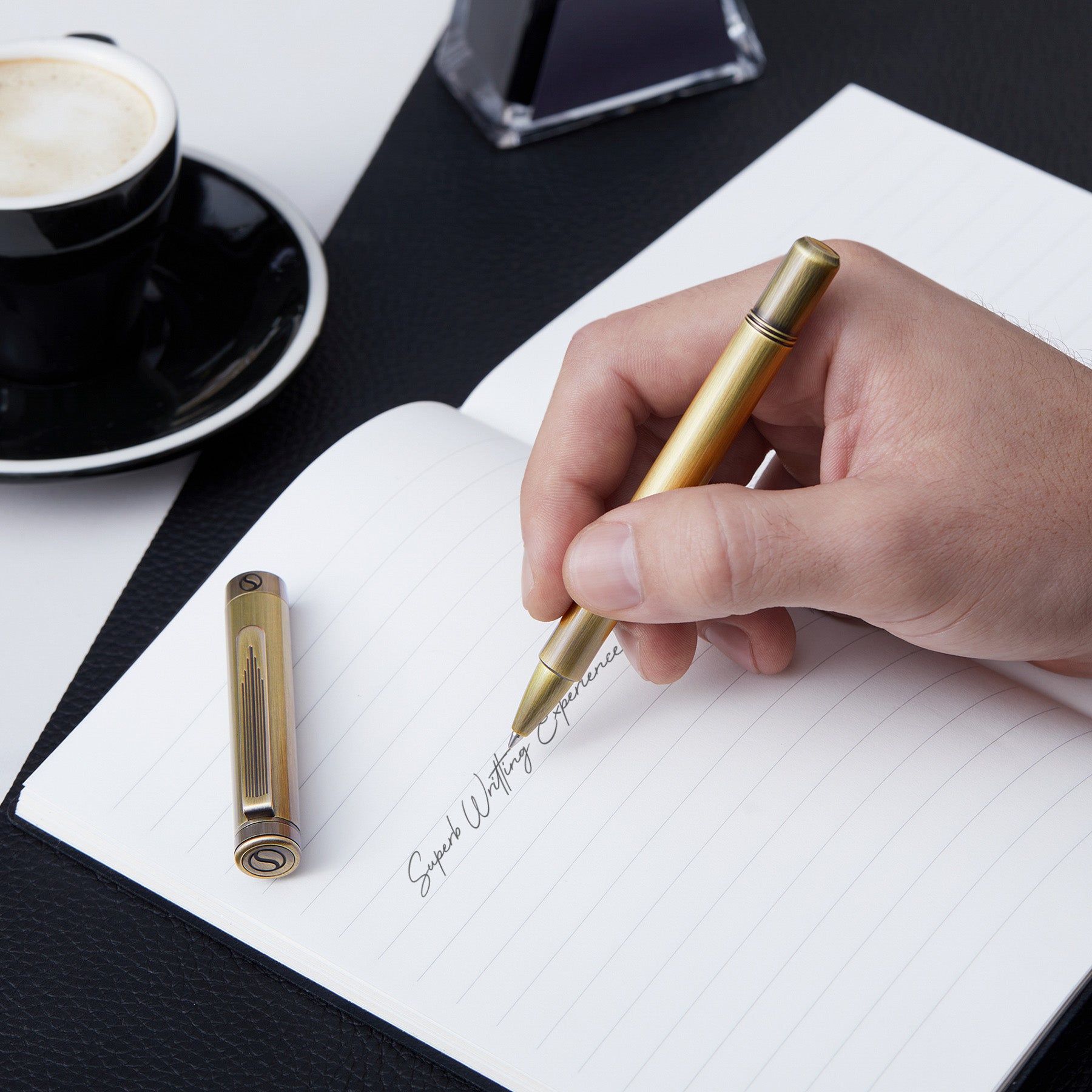 Stylo roller de luxe Scriveiner EDC en laiton, superbe stylo de poche lourd, finition bronze brossé à la main