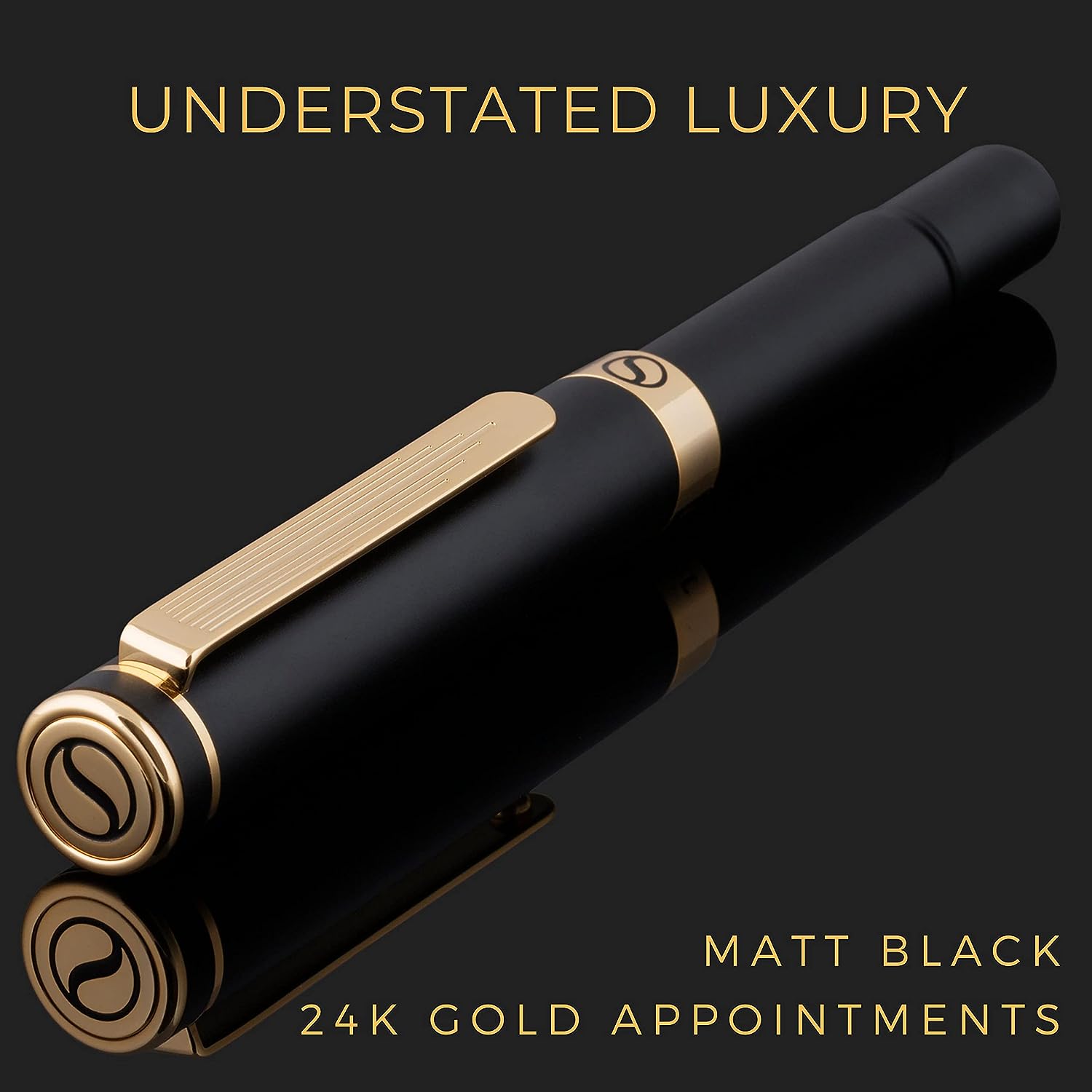 Scriveiner EDC Black Rollerball Luxury Pen, Stunning Pocket Pen with 24K Gold Finish