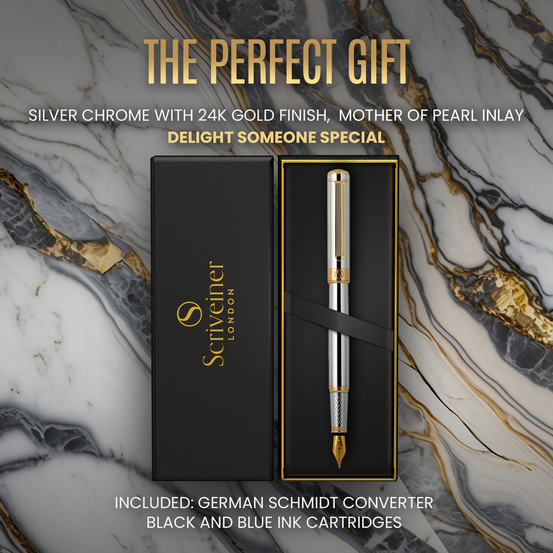 Parker Jotter Fountain Pen | Stainless Steel with Gold Trim | Medium Nib  Blue Ink | Includes Gift Box