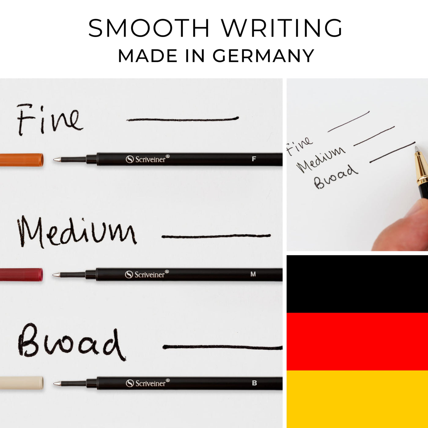 Scriveiner Rollerball Refill Black Medium - 4 Rollerball Refills Desig